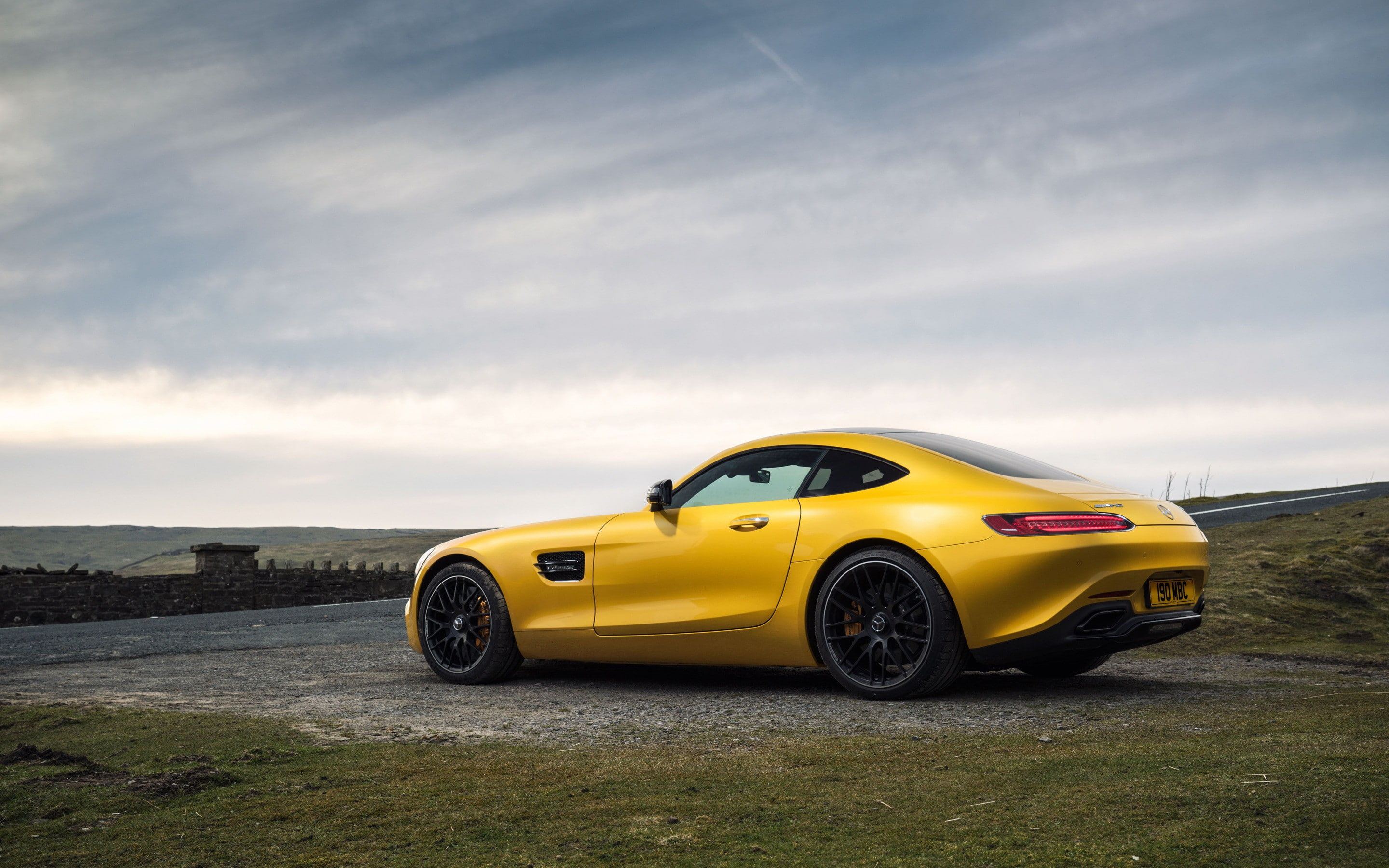 UK-spec, 2K, 2015, c, GT S, AMG, Mercedes, C 190, yellow, HD Wallpaper