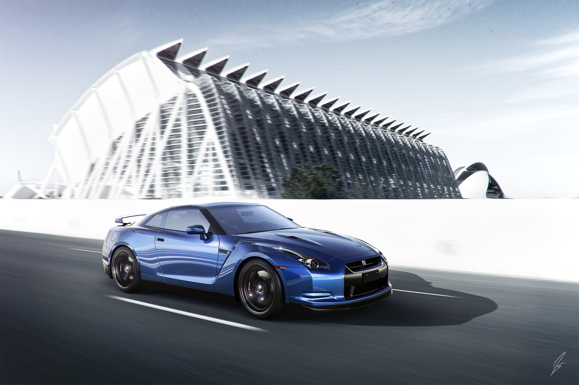 GT-R, road, s, r, blue, gt, car, Best s, Nissan, sport, front, 1080P, HD Wallpaper