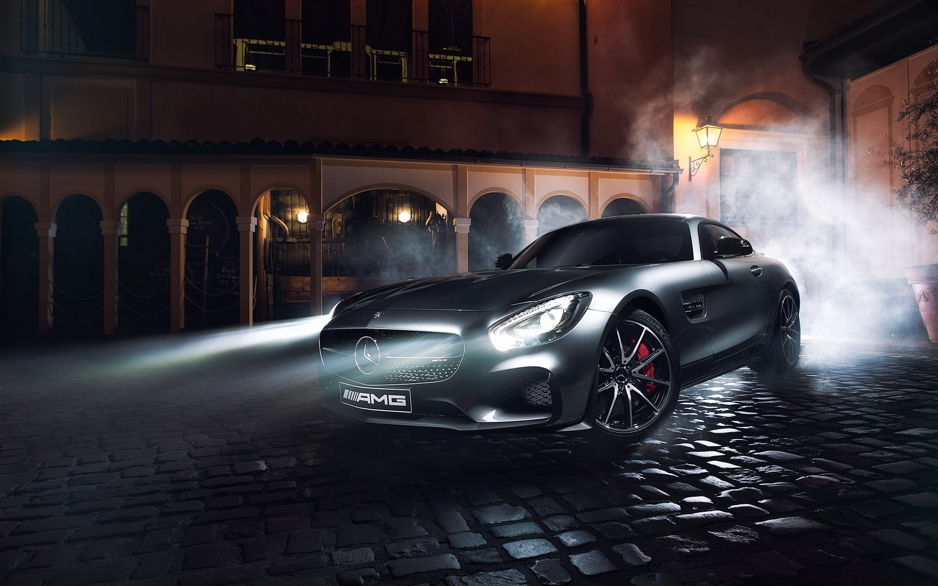 GT, Supercar, amg, s, Smoke, Night, Mercedes, Benz, Lights, 1080P, Silver, HD Wallpaper