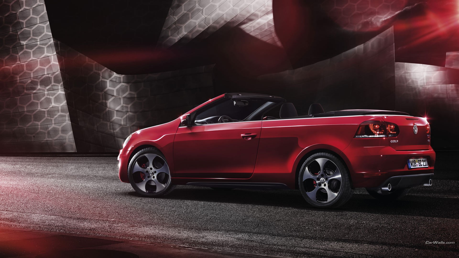city, Volkswagen, red, VW Golf GTI, day, light - natural phenomenon, street, wall - building feature, indoors, land vehicle, coupe, digital composite, built structure, HD Wallpaper