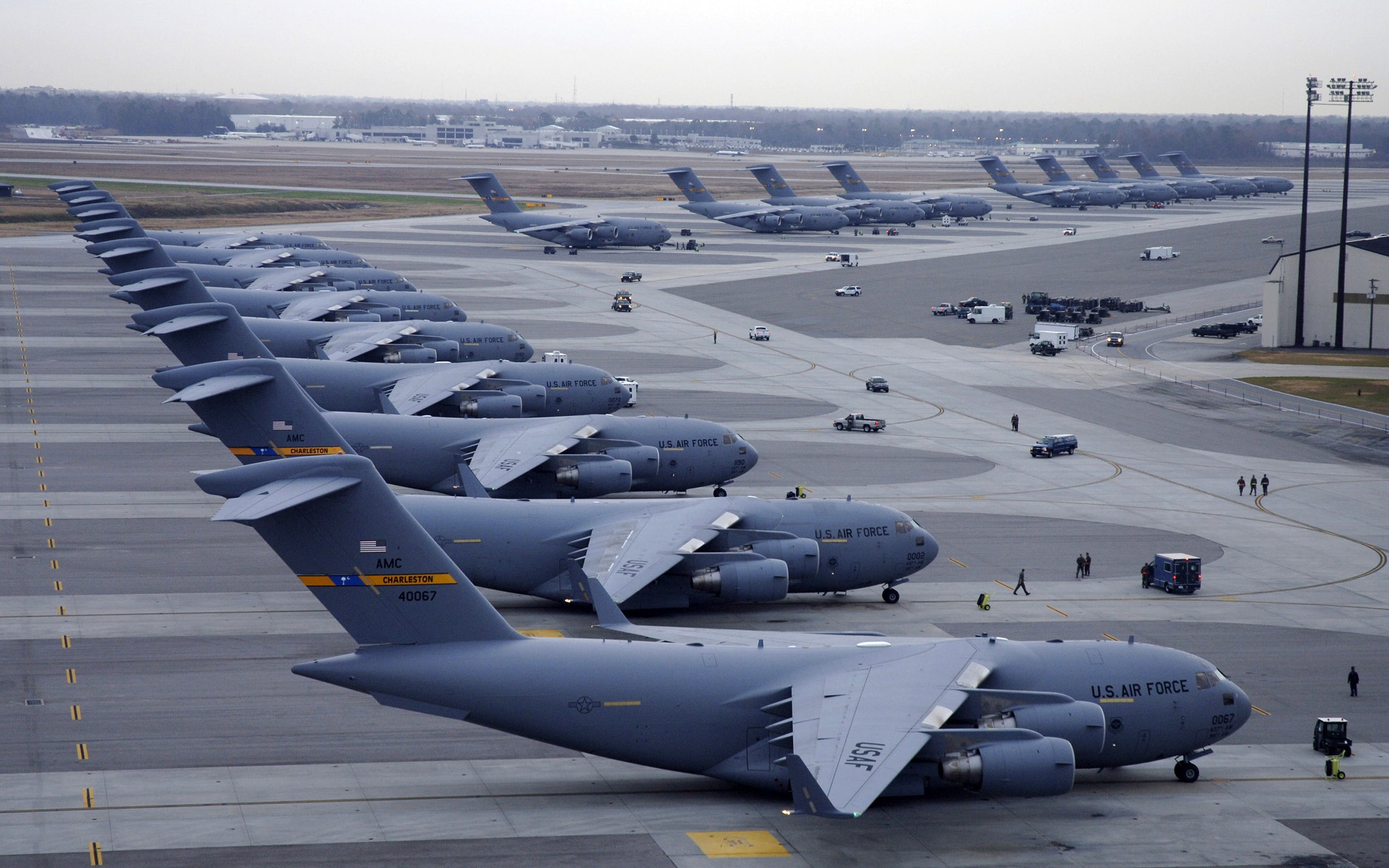 day, nature, airport, air force, in a row, outdoors, army, transportation, sky, travel, mode of transportation, US Air Force, high angle view, air vehicle, HD Wallpaper