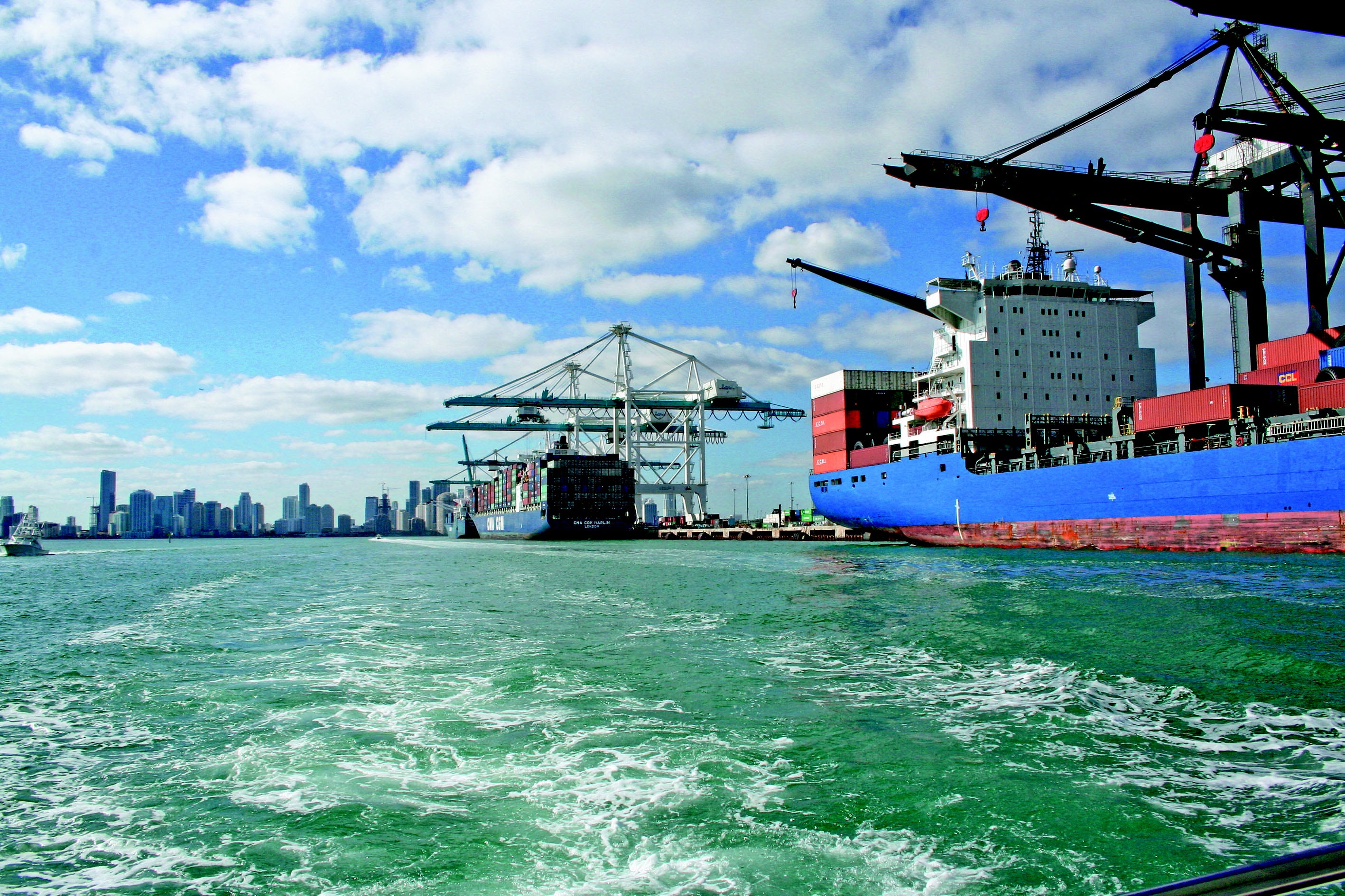 container Ship, miami port, container, mode of Transport, transportation, ship, sky, nautical Vessel, coastline, outdoors, water, shipping, freight Transportation, HD Wallpaper