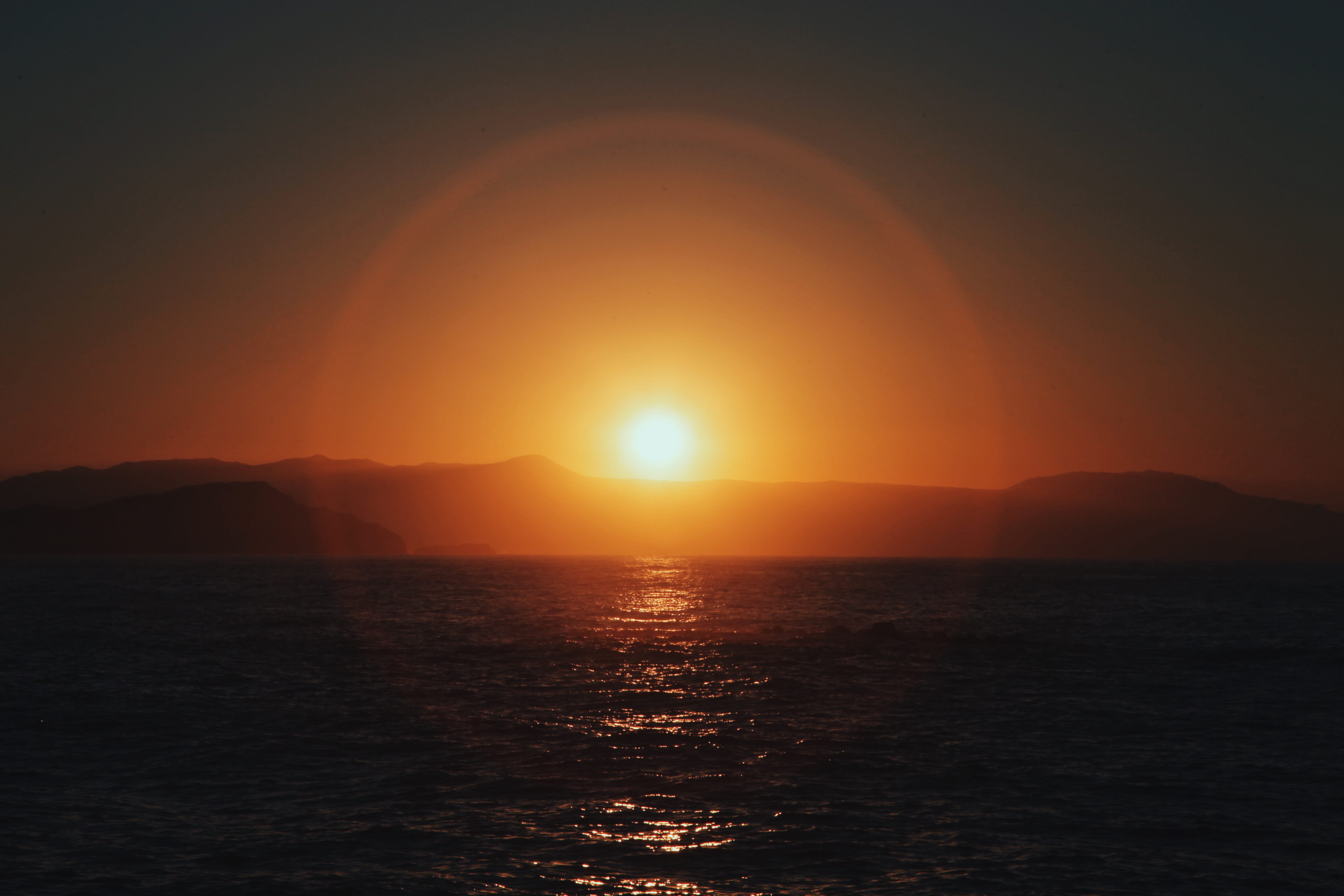 no people, sun, tranquil scene, chania, world, orange color, nature, non-urban scene, greece, 5K, mountain, evening, scenics - nature, sea, waterfront, HD Wallpaper
