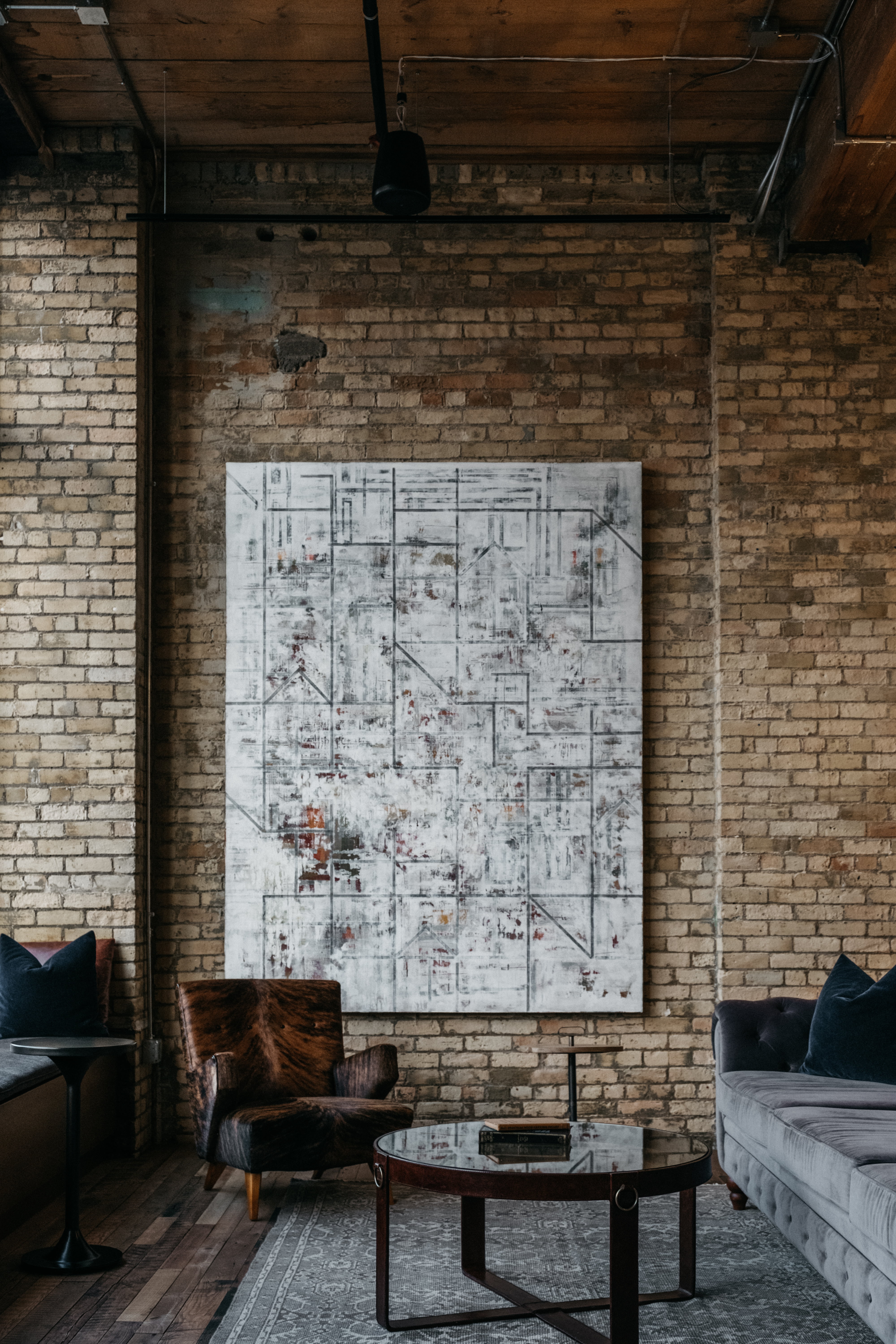 exposed brick, tile, pillow, home Interior, white, seat, brick, architecture, style, living Room, window, wall, decor, abandoned, empty, brick wall, flooring, Phone HD Wallpaper