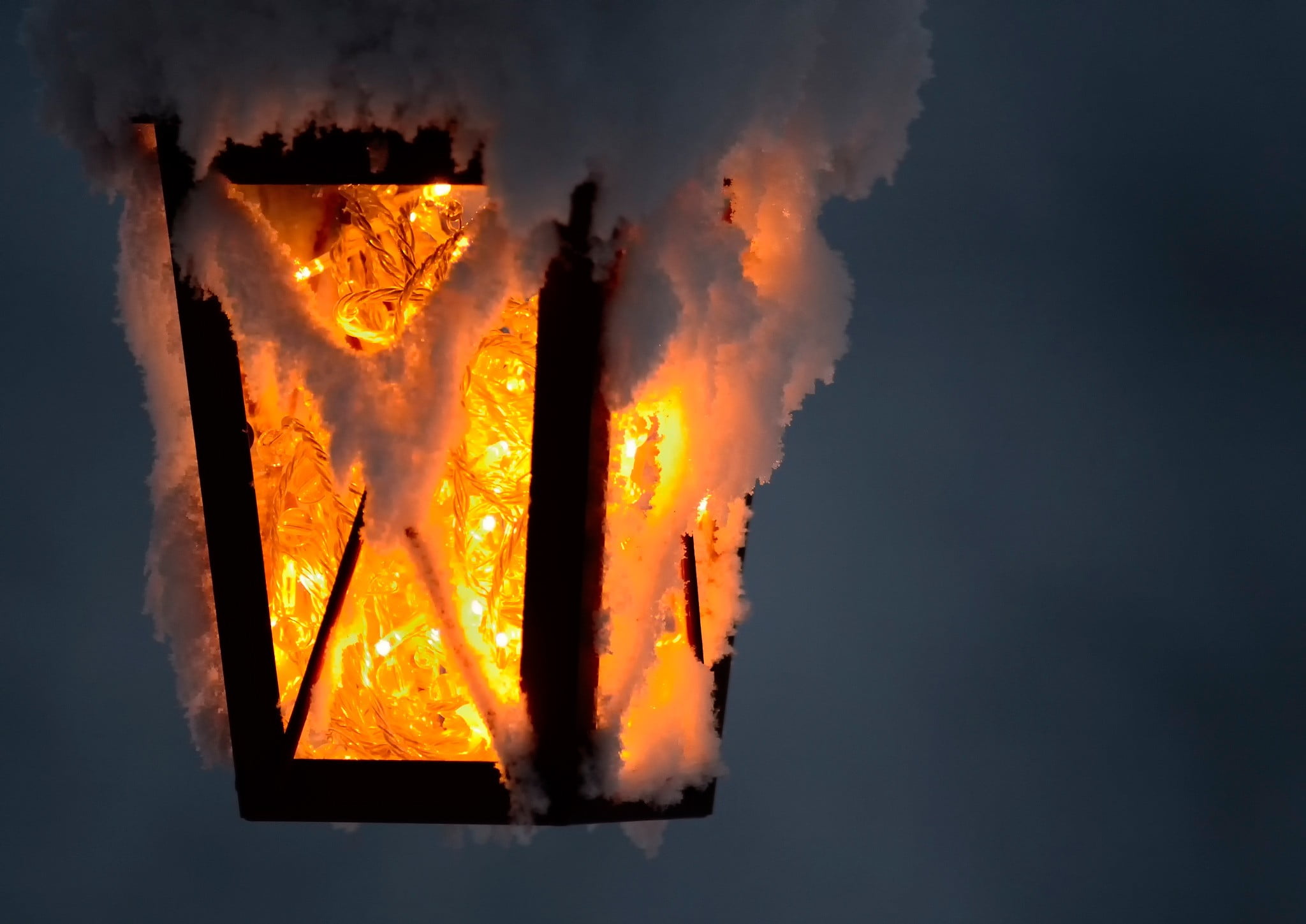 winter, orange color, communication, illuminated, lights, burning, wall, fire - natural phenomenon, sky, sconce, smoke - physical structure, warning sign, HD Wallpaper