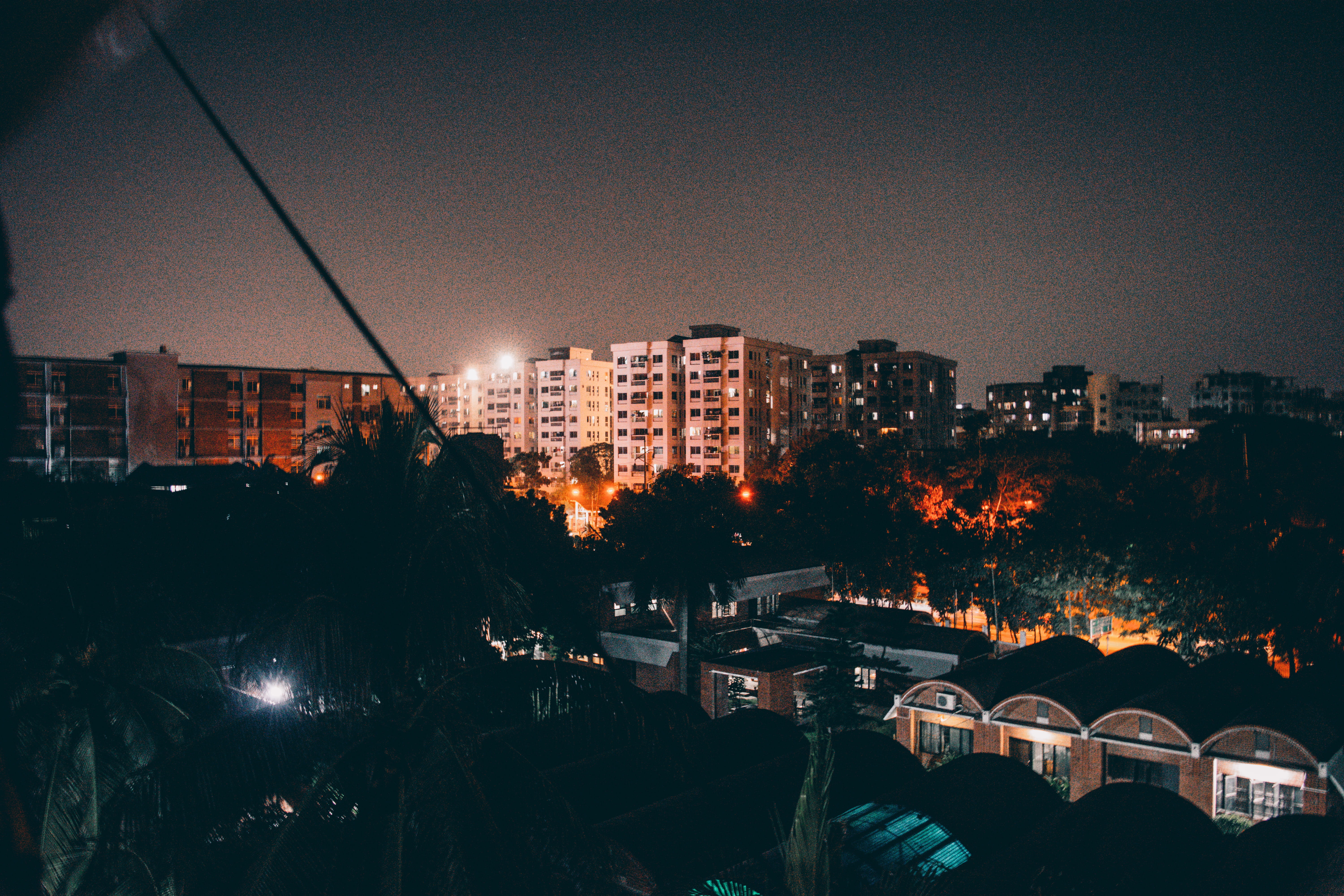 residential district, illuminated, dhaka, dusk, high angle view, no people, motor vehicle, 5K, building, office building exterior, building exterior, nature, HD Wallpaper