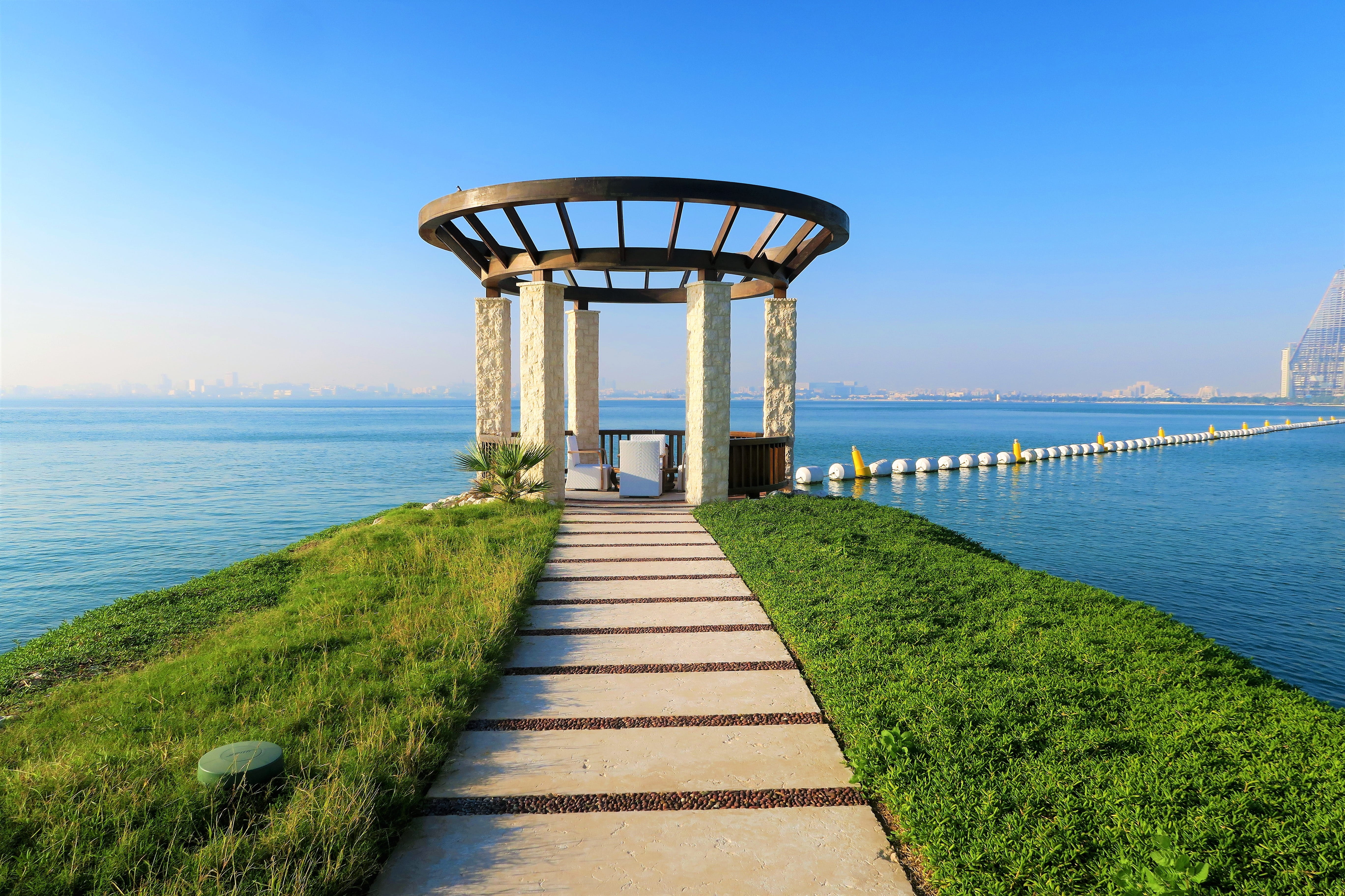 the way forward, scenics - nature, grass, horizon over water, horizon, travel, beauty in nature, 5K, nature, day, sea, cruise, qatar, direction, tranquil scene, HD Wallpaper