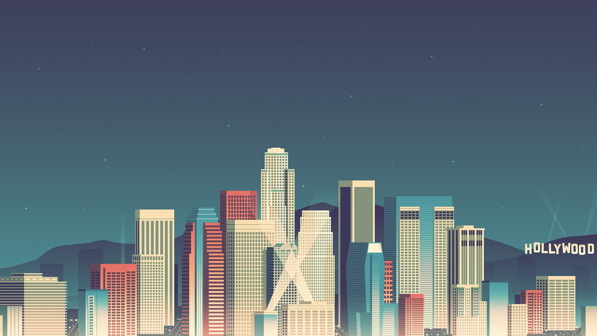 urban skyline, sky, building, office, wooden, cabinet, blue, night, landscape, outdoors, financial district, tower, office building exterior, architecture, HD Wallpaper