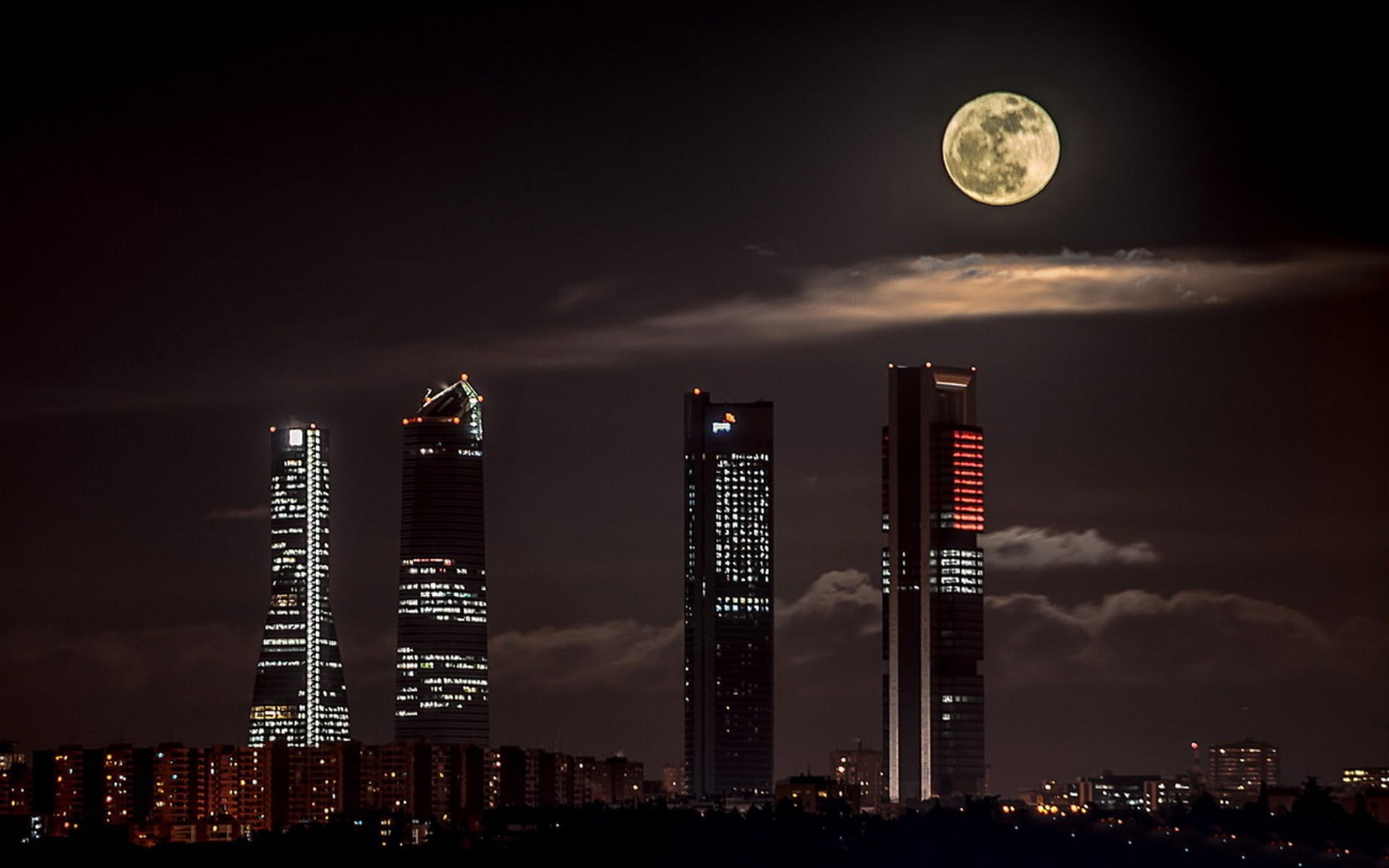 dramatic sky, residential district, city, full moon, moonlight, skyscraper, urban skyline, nature, outdoors, building, dark, buildings, cityscape, four, HD Wallpaper