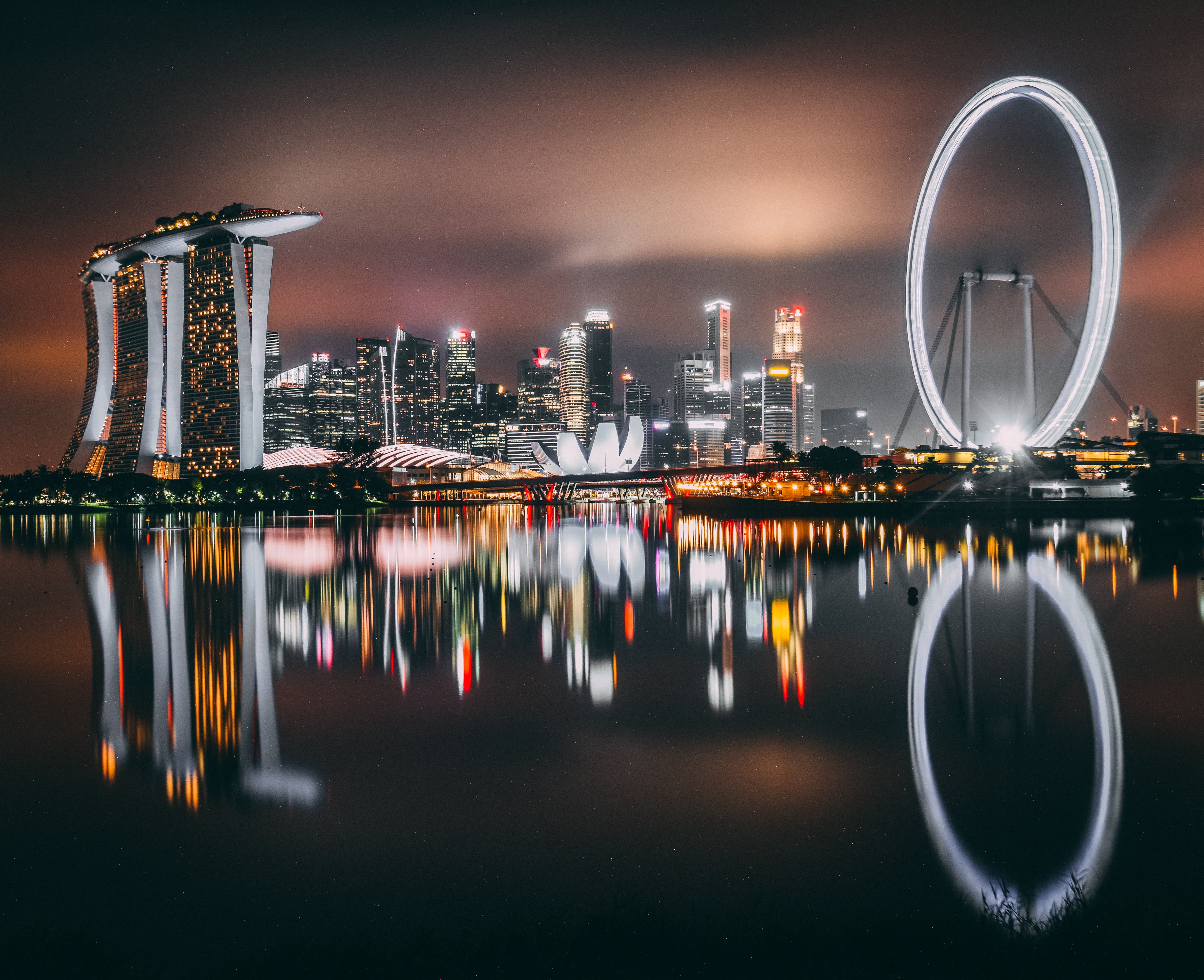 office Building, office building exterior, travel destinations, urban Skyline, business, nature, building Exterior, night, no people, waterfront, architecture, HD Wallpaper
