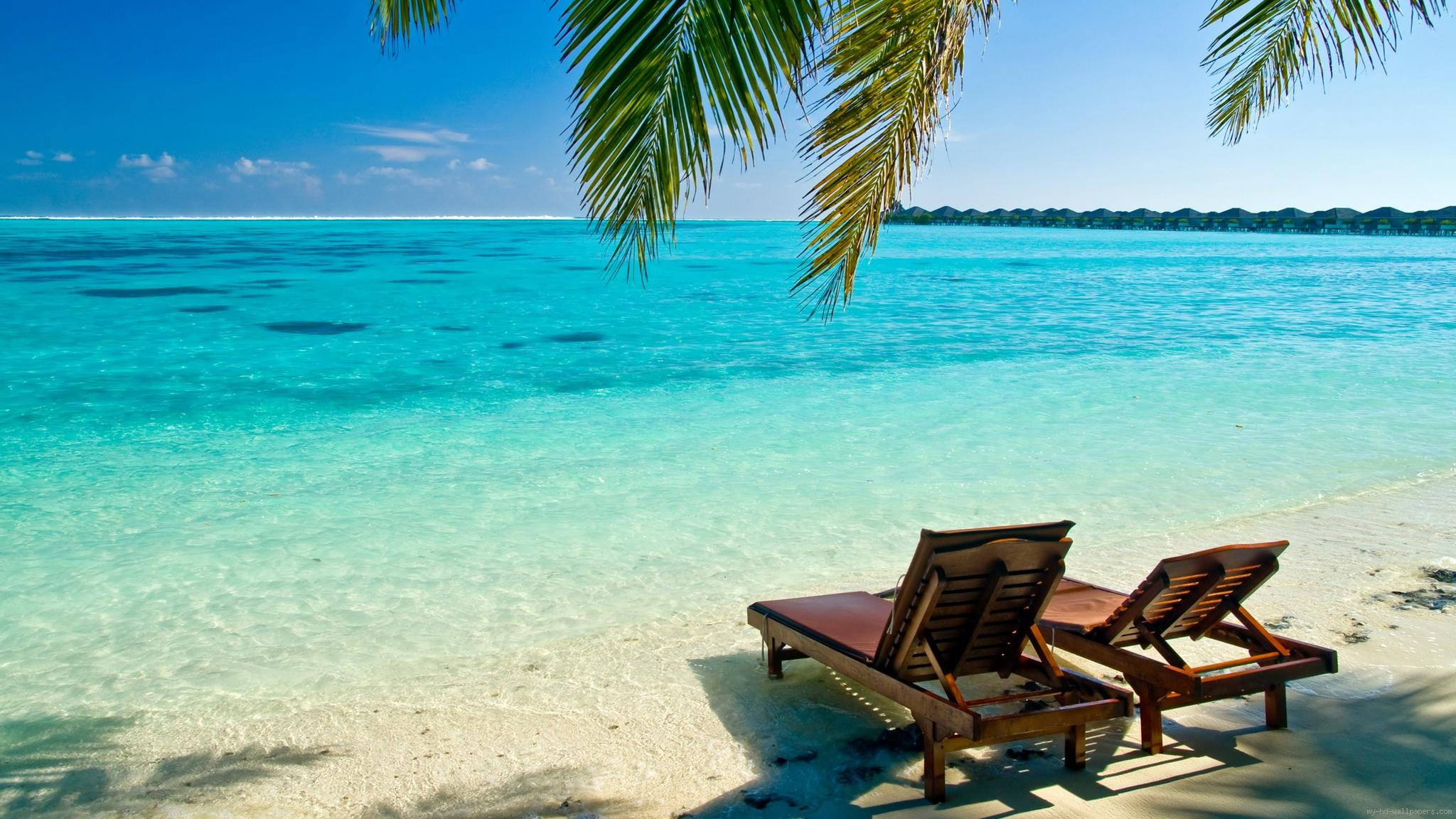 sea, brown, deckchair, beach, 1080P, chairs, wooden, lounge, HD Wallpaper