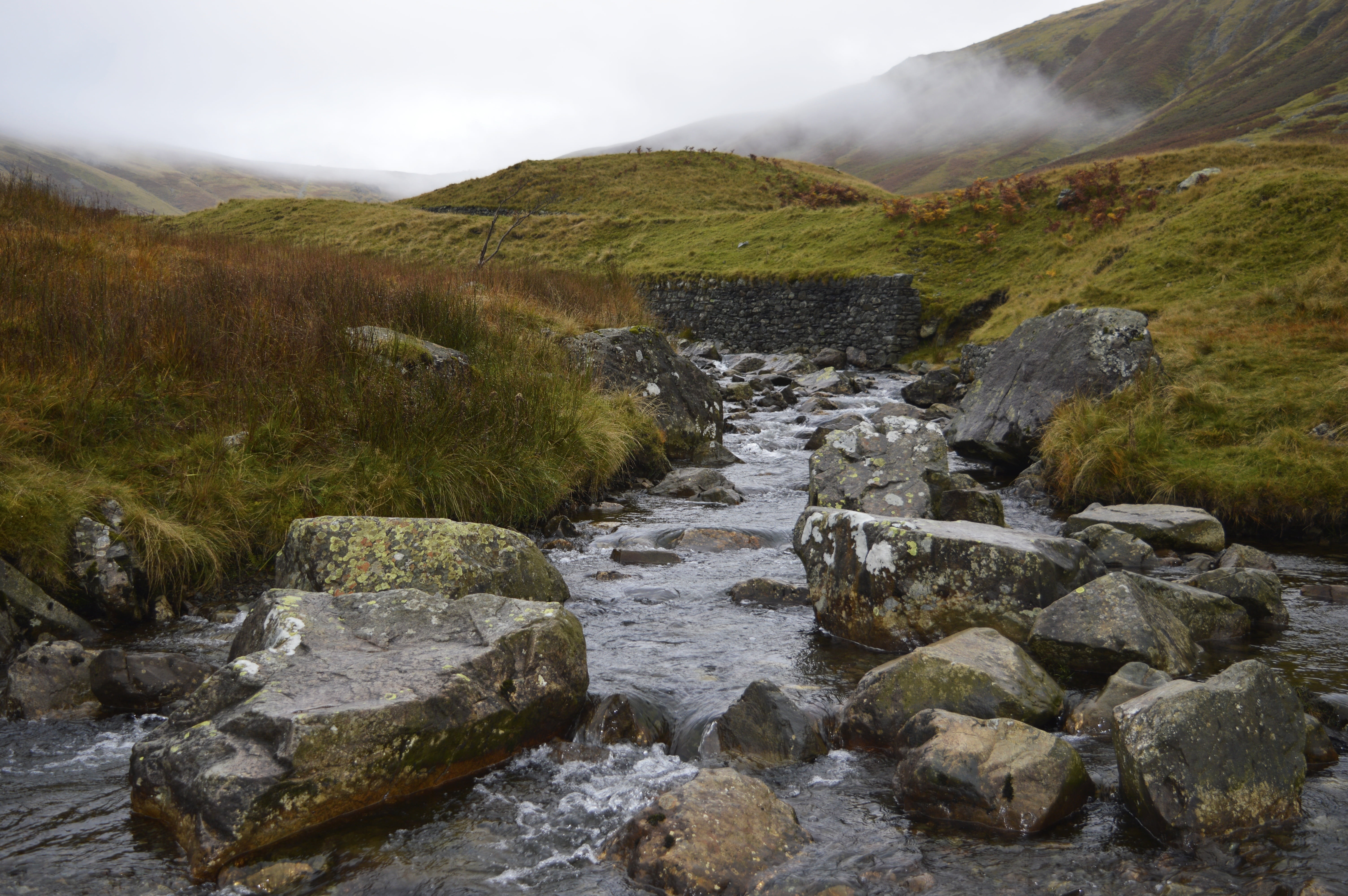 holiday, water, country, vacation, peaceful, clouds, england, gray, no people, flowing, flowing water, national, stream - flowing water, buttermere, environment, HD Wallpaper
