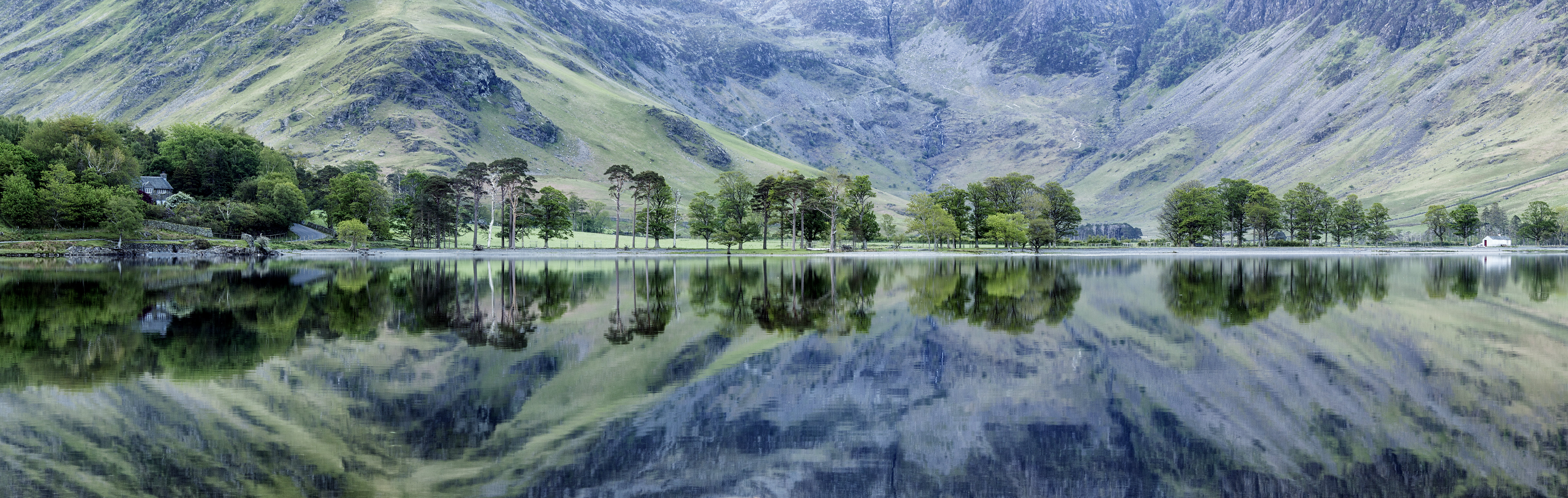 green, landscape, district, lake, water, gray mountain, nature, trees, gray, Buttermere, scenics, 8K, reflection, outdoors, Lake District, Dawn, near, HD Wallpaper