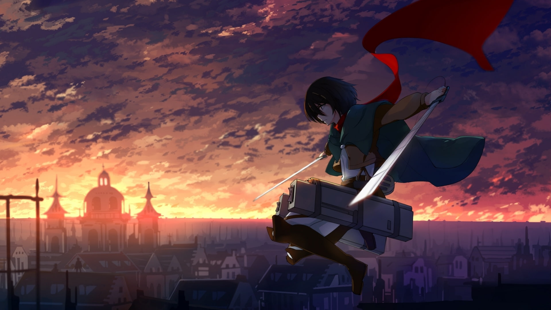 1080P, anime girls, Attack on Titans, Mikasa Ackerman, Shingeki no Kyojin, girls with swords, anime, HD Wallpaper