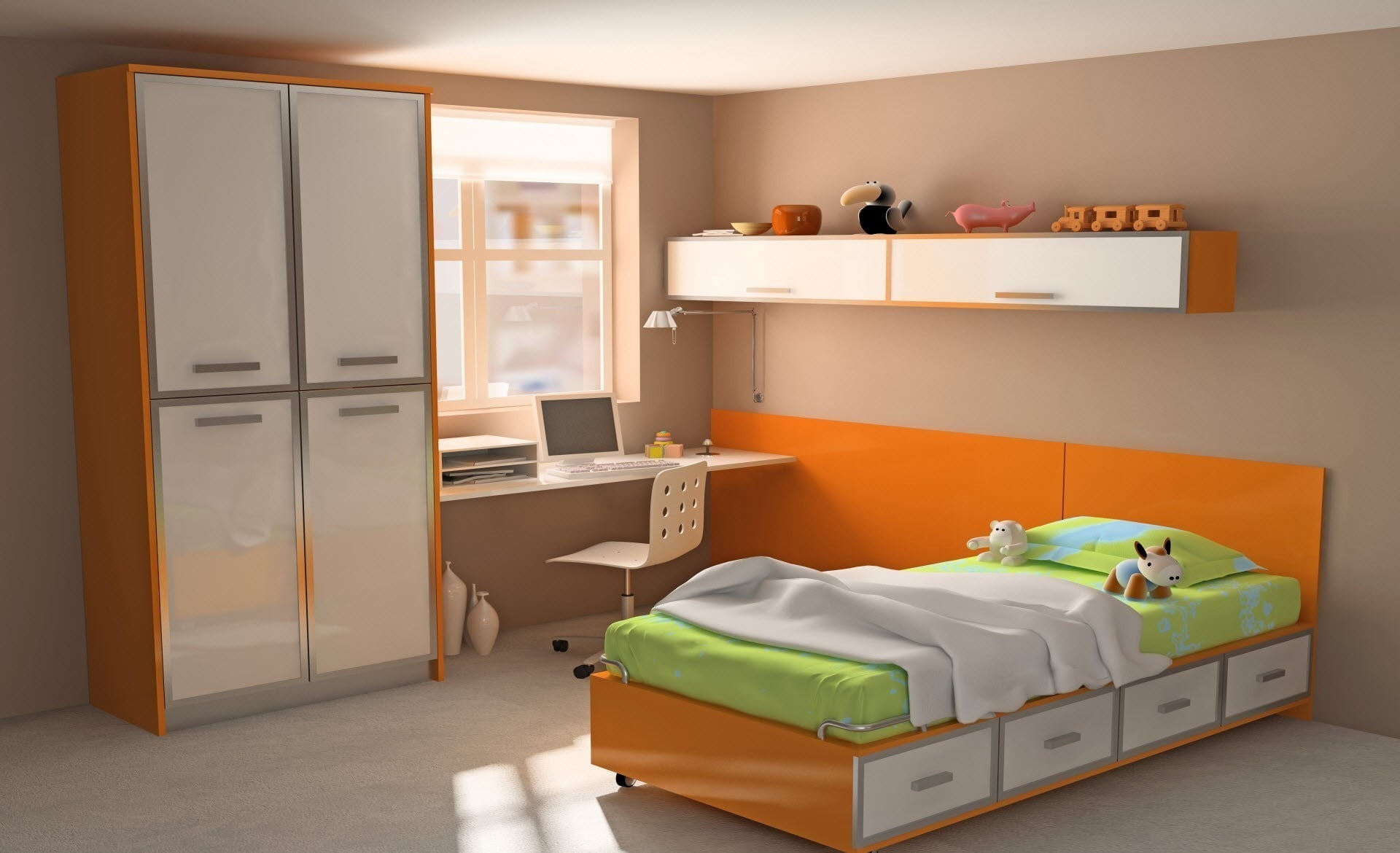 door, 1080P, mattress, refrigerator, architecture, open, luxury, orange, furniture, home Interior, empty, pillow, elegance, bedding, room, night Table, HD Wallpaper