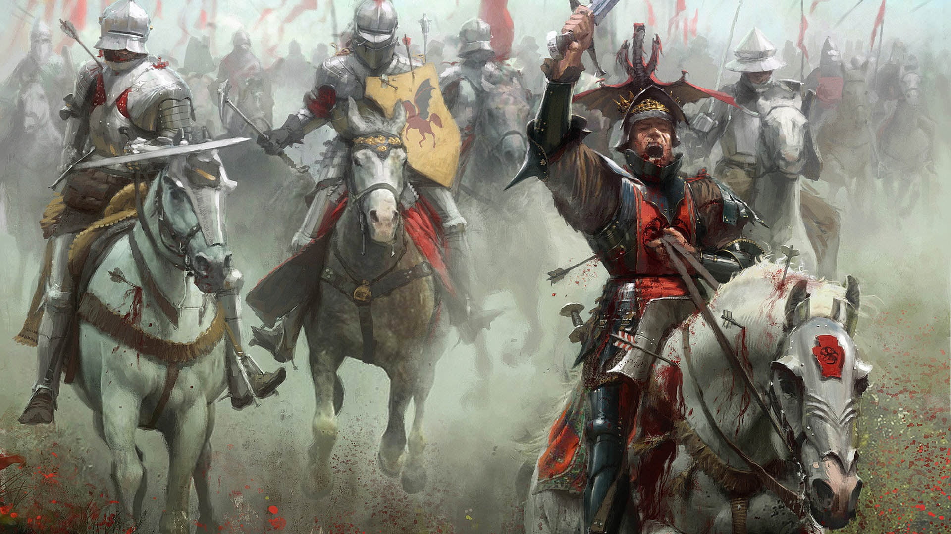 last charge on Redgrass Field, 1080P, J.R.R.Martin, The black dragon, The world of Ice and Fire, Jose Daniel Cabrera Peña, Daemon Blackfyre, HD Wallpaper