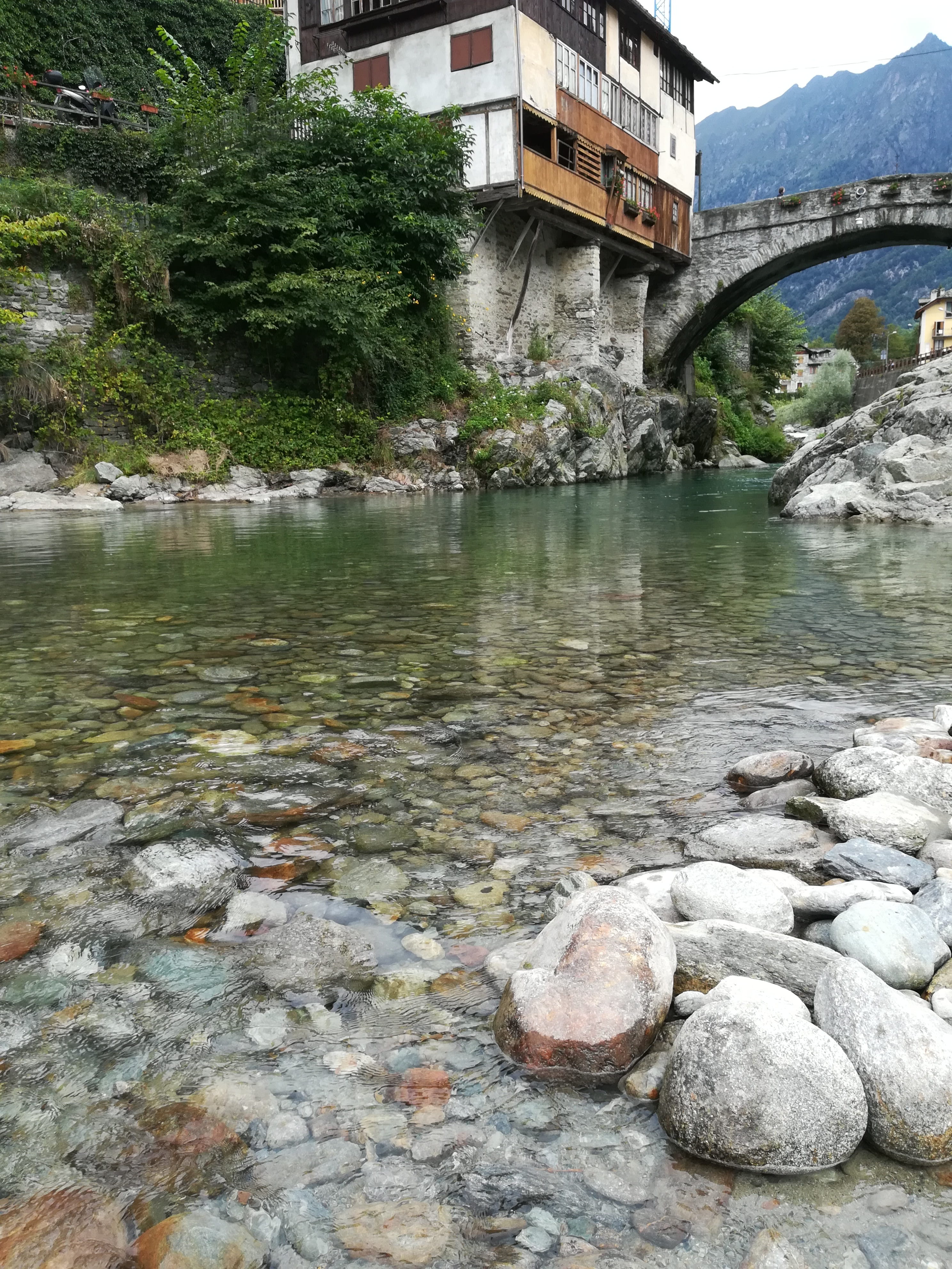 flowing water, stones, italy, nature, forest, waterfalls, river, outdoors, day, bridge, torrent, rocks, sky water, no people, reflection, waterfall, water, Phone HD Wallpaper