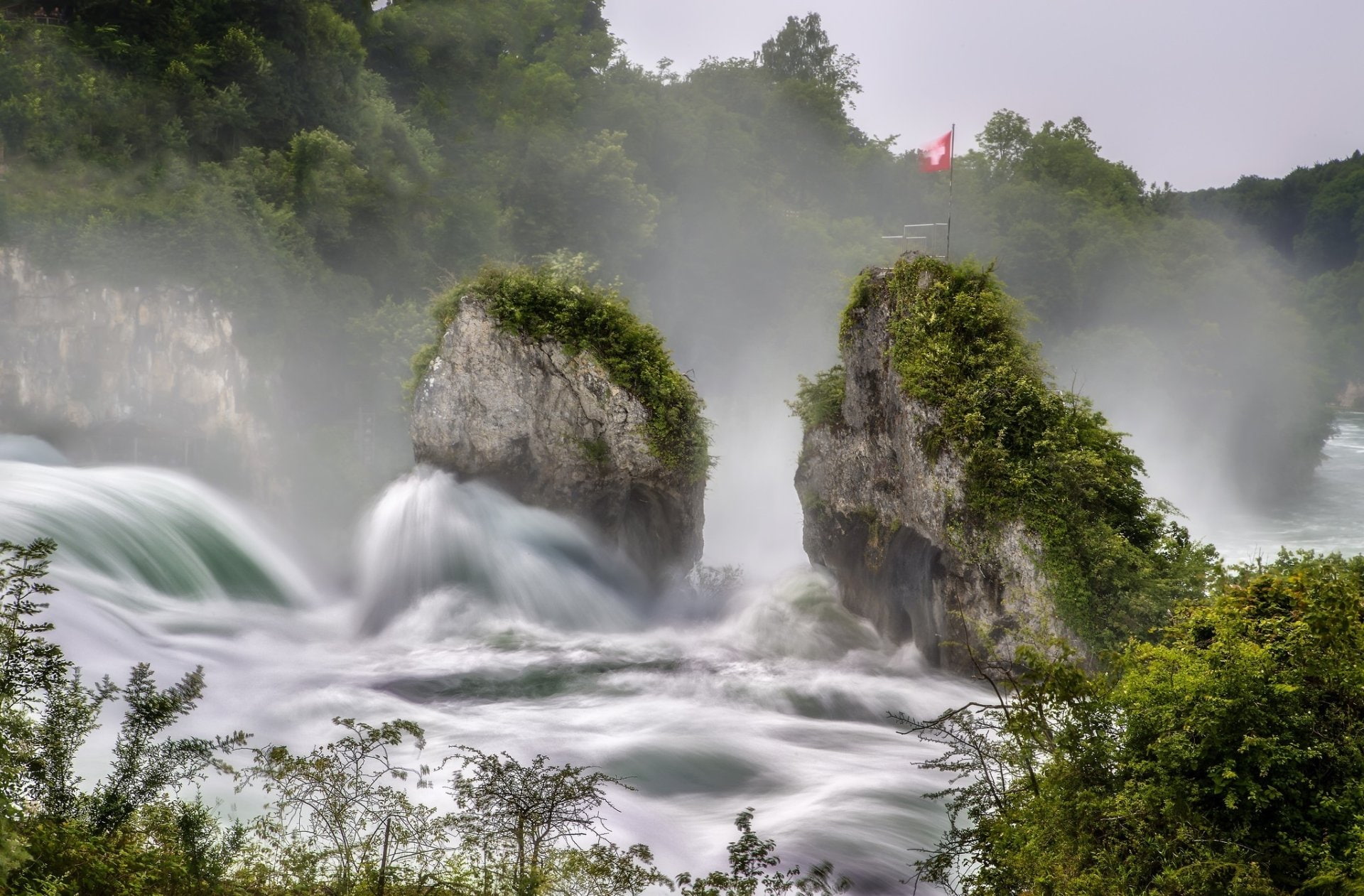 Waterfall, Rock, Swiss Flag, Stream, 1080P, Torrent, Energy, Waterfalls, HD Wallpaper