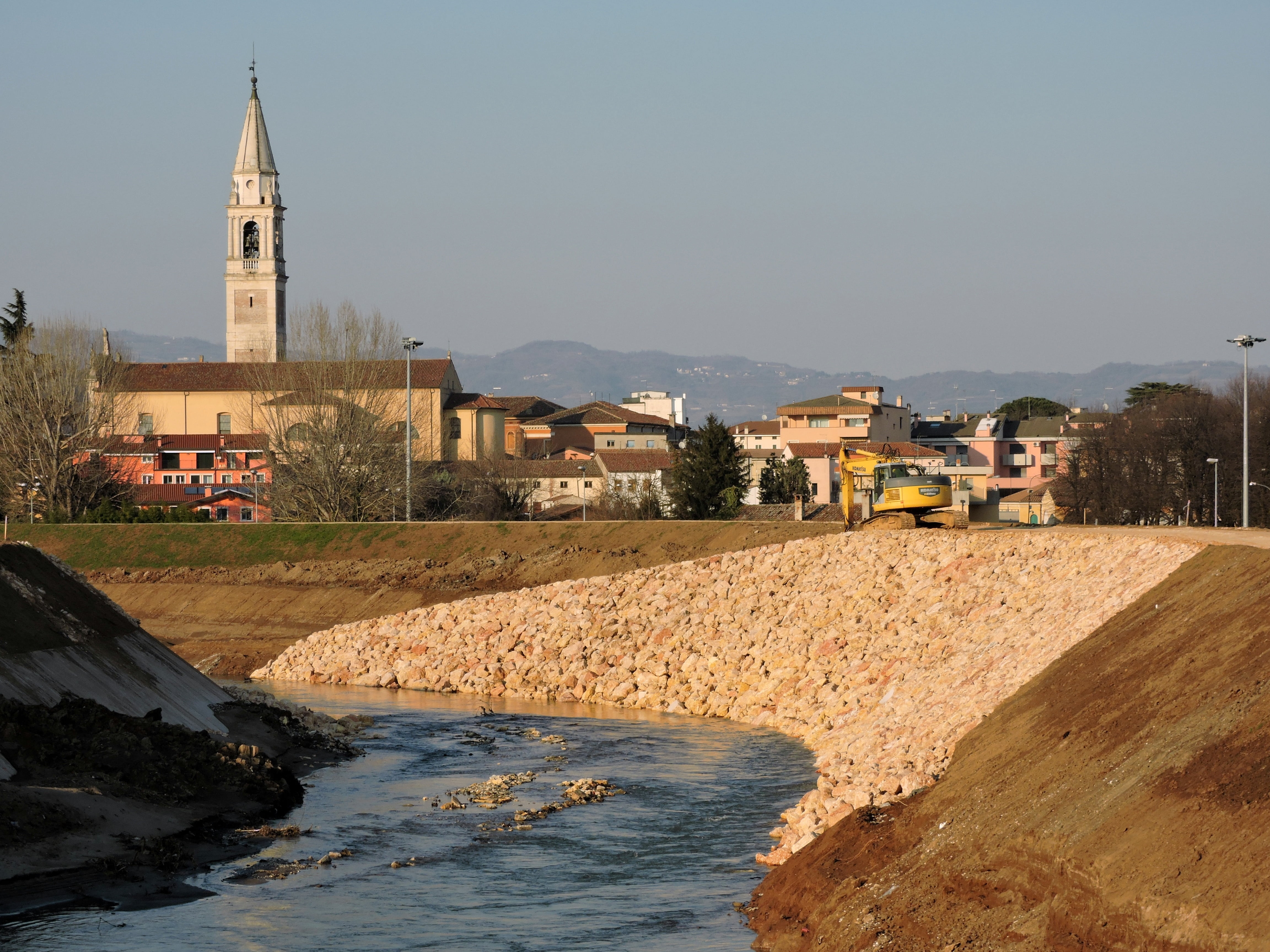 earth, torrent, san bonifacio, sassi, built structure, landscape, place of worship, no people, architecture, levee, day, clear sky, campanile, sky, religion, HD Wallpaper