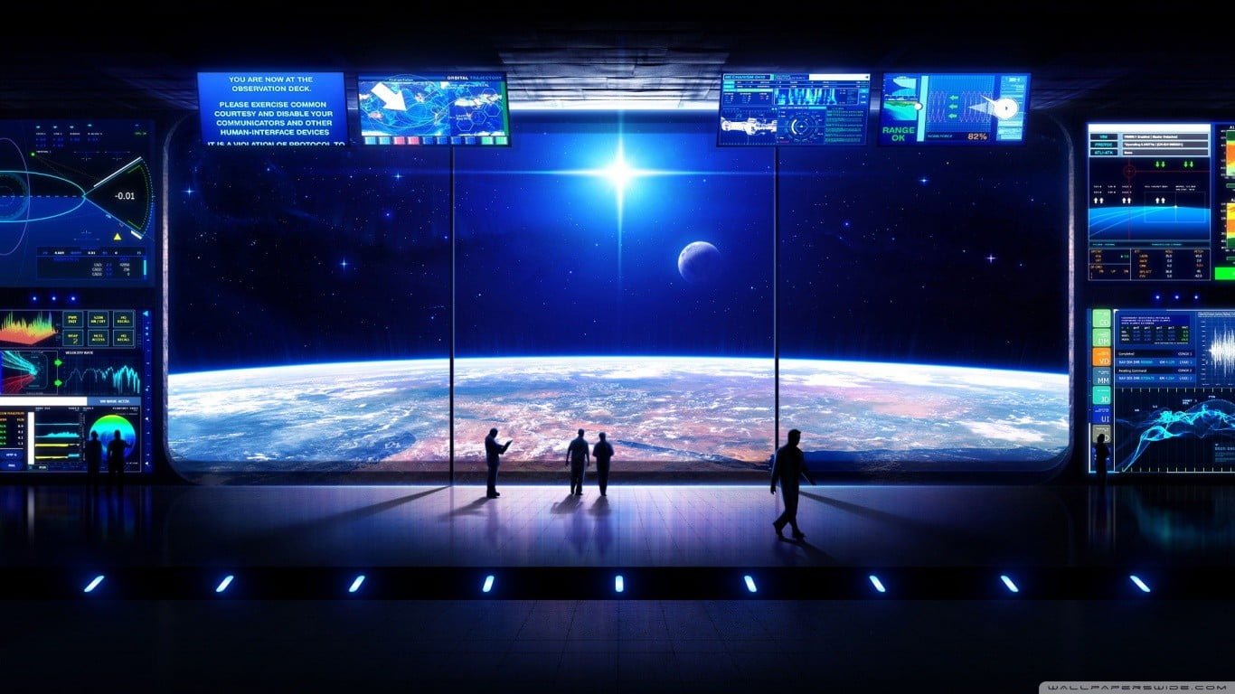futuristic, watching, digital composite, nature, men, full length, digital, architecture, sky, two people, technology, planet, indoors, standing, HD Wallpaper