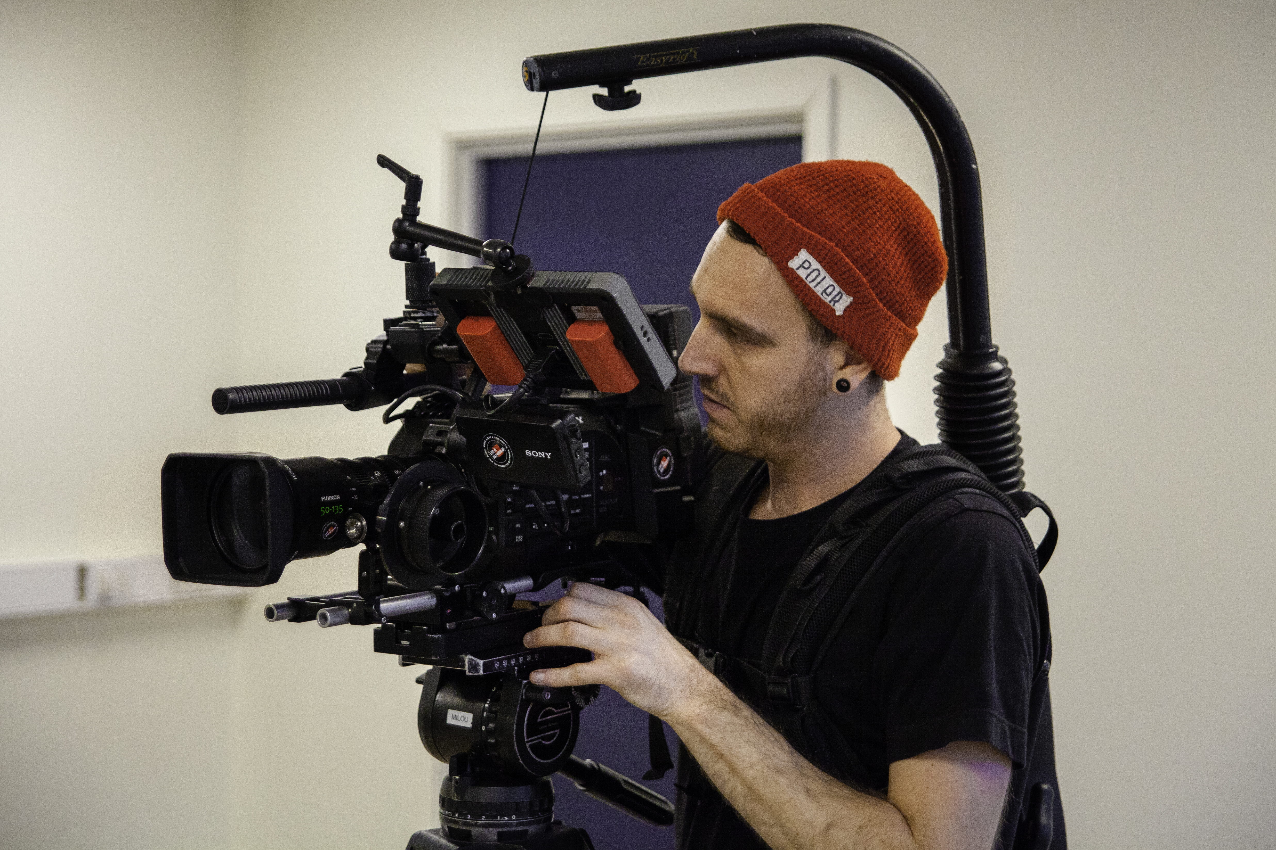 film production, camera, shirt, human, monitor, camera gear, man, males, 4K, stabilizer, video production, filming, real people, tripod, camera - photographic equipment, HD Wallpaper