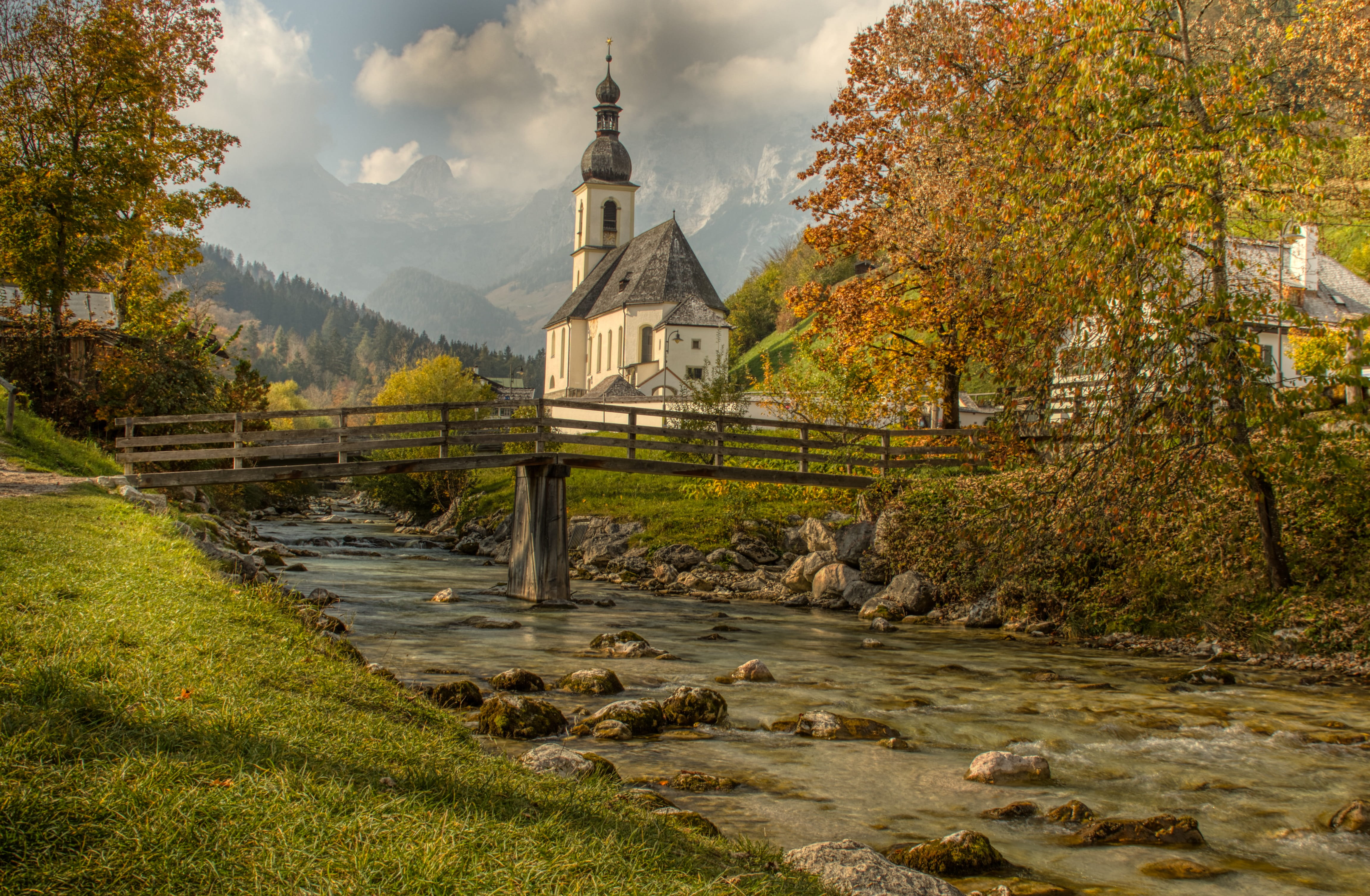 no people, mood, bavaria, berchtesgaden, belief, landmark, autumn, tourist attraction, ramsau, christen, plant, tree, germany, mountains, outdoors, water, HD Wallpaper