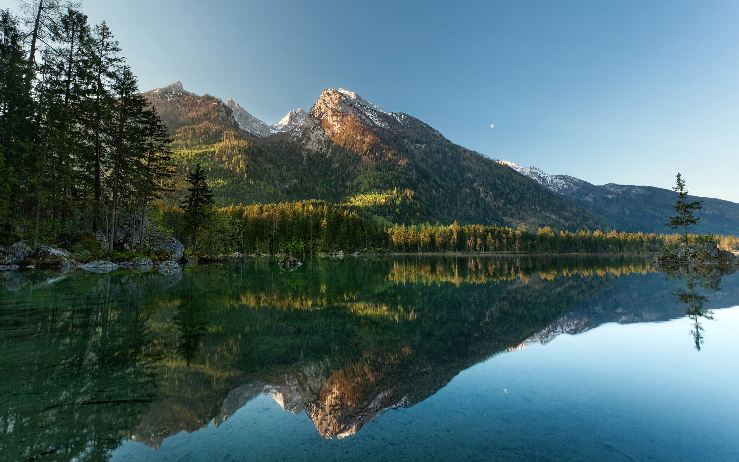 landscape, water, Hintersee, Austria, mountains, reflection, nature, 2K, HD Wallpaper