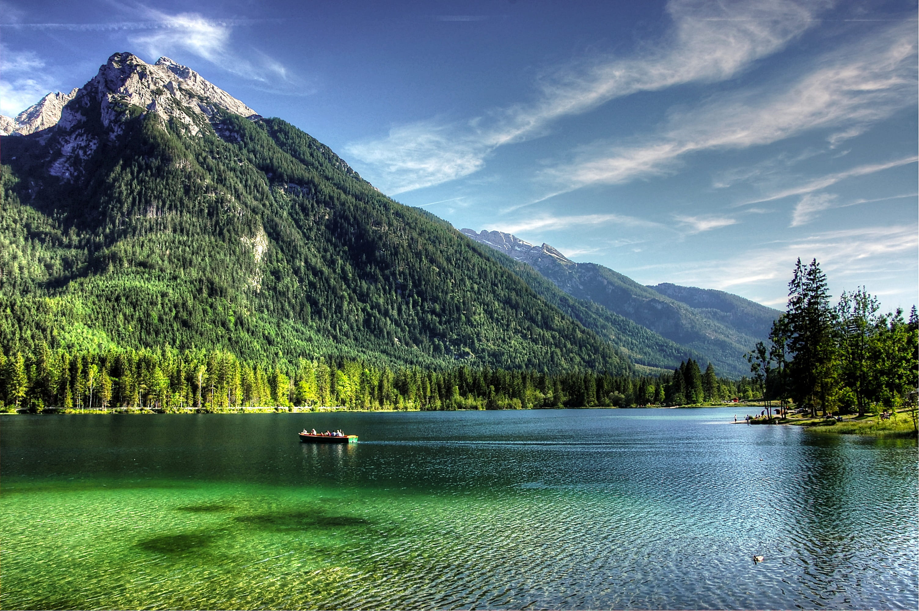 green color, bavaria, mood, forest, vacations, ramsau, mountain, coniferous tree, panorama, rock, tree, 2K, alm, no people, mountain peak, alpine, summer, HD Wallpaper
