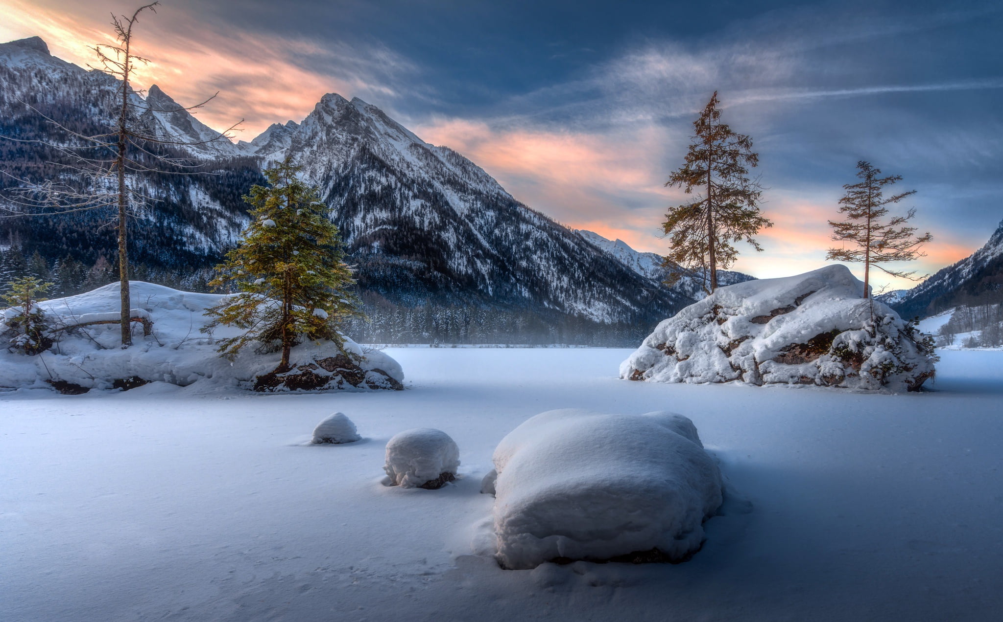 1080P, Lake Hintersee, Bavaria, Covered with snow, Germany, HD Wallpaper