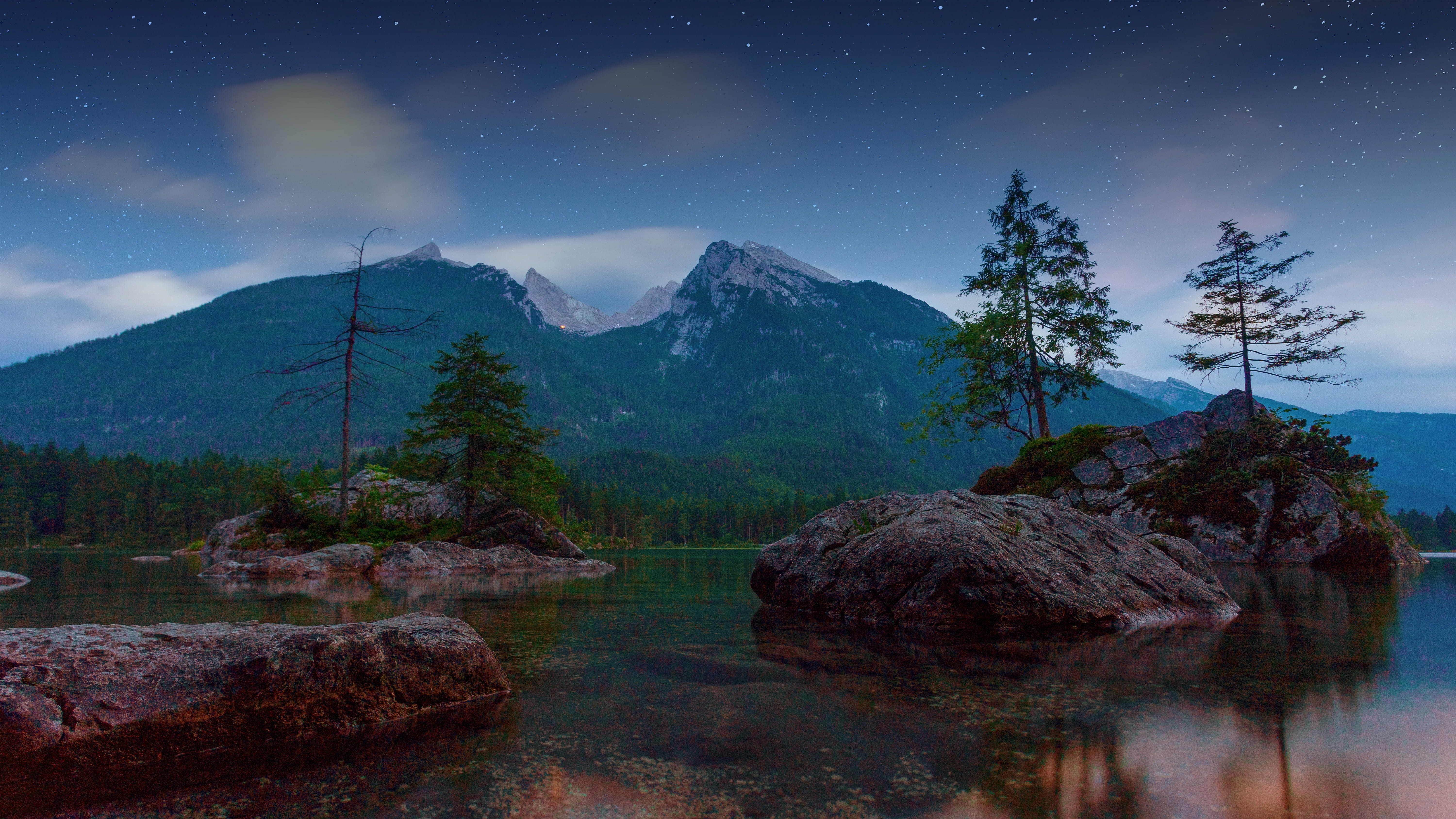 summer, scenics - nature, ramsau, mood, water, 5K, outdoors, hintersee, twilight, bavaria, nature, travel, harmony, snowcapped mountain, mountain, blue, HD Wallpaper