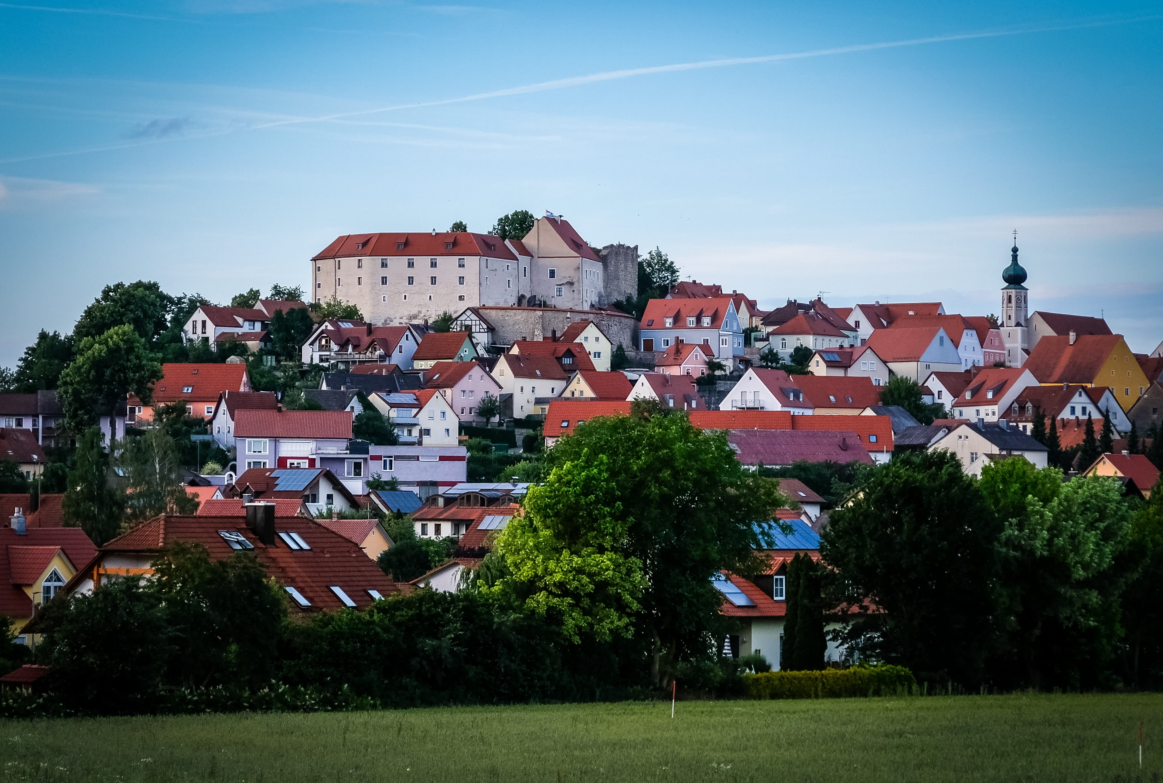 panorama, bavaria, castle, plant, house, germany, landscape, growth, tree, village, upper palatinate, market, nature, church, aerial view, townscape, built structure, HD Wallpaper
