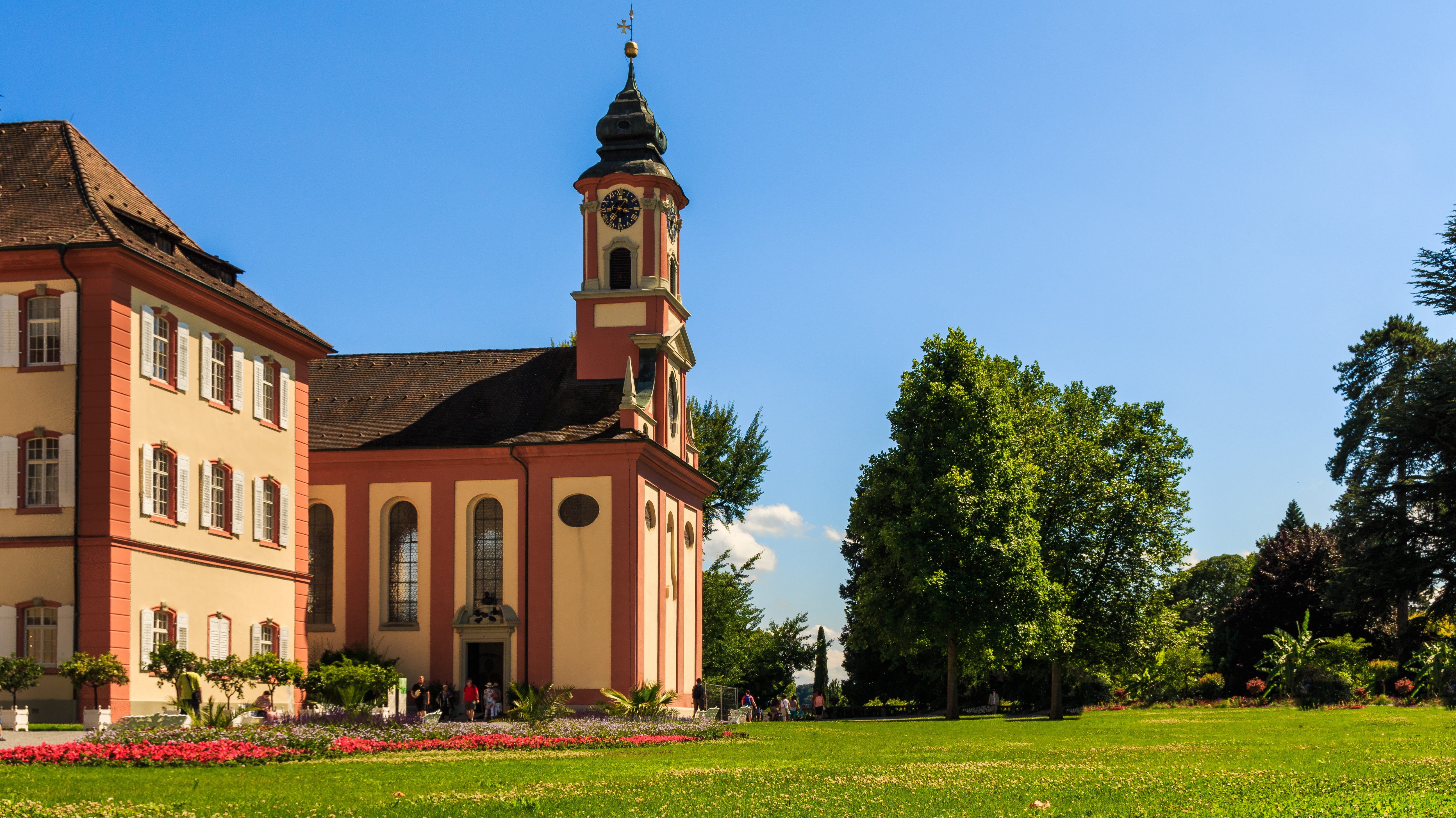mainau island, agriculture, village, 5K, faith, building exterior, southern germany, clear sky, no people, nature, chapel, sky, plant, sunlight, baroque, HD Wallpaper