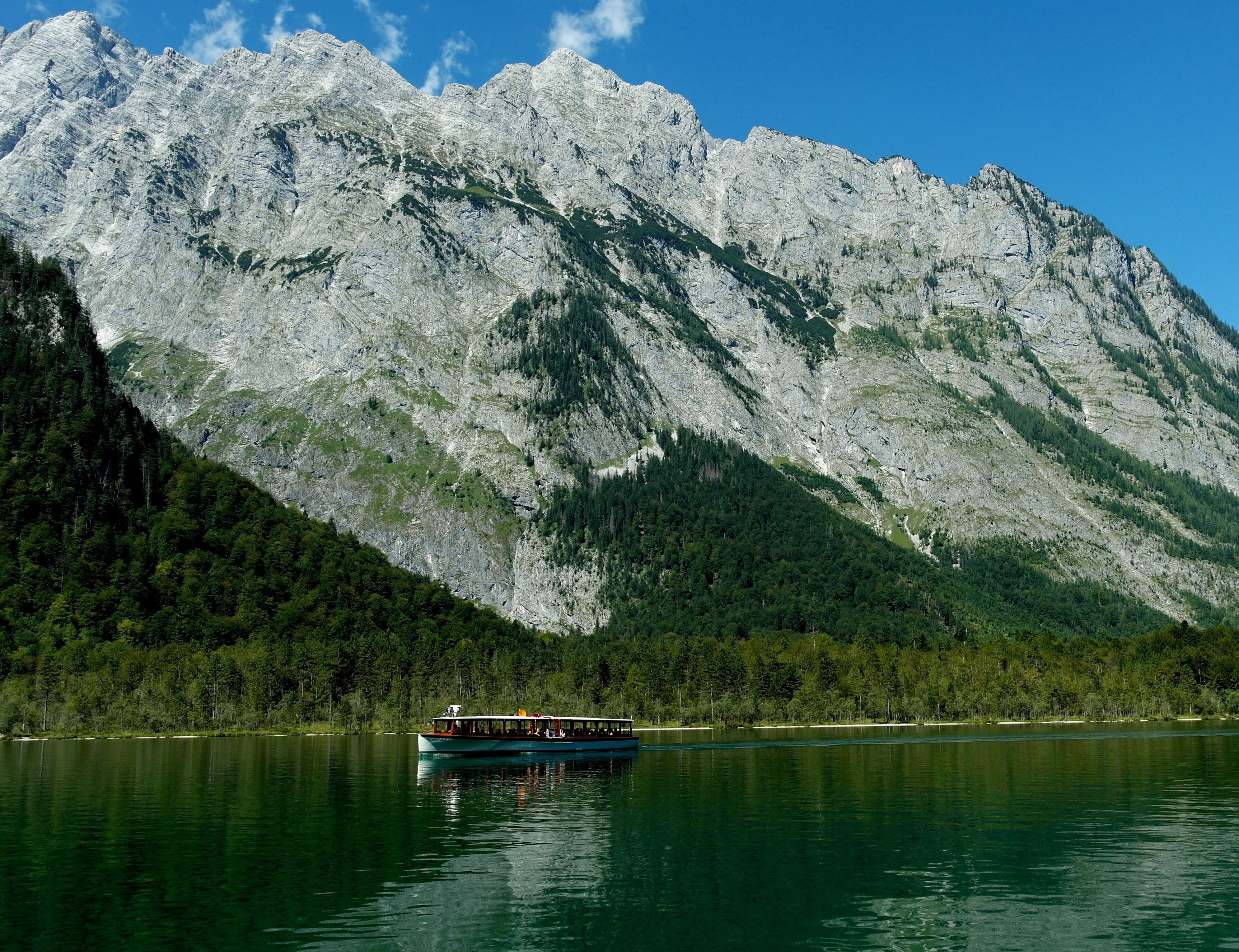königssee, nature, berchtesgaden national park, waterfront, tranquility, outdoors, formation, lake, non-urban scene, mountain, beauty in nature, mode of transportation, HD Wallpaper