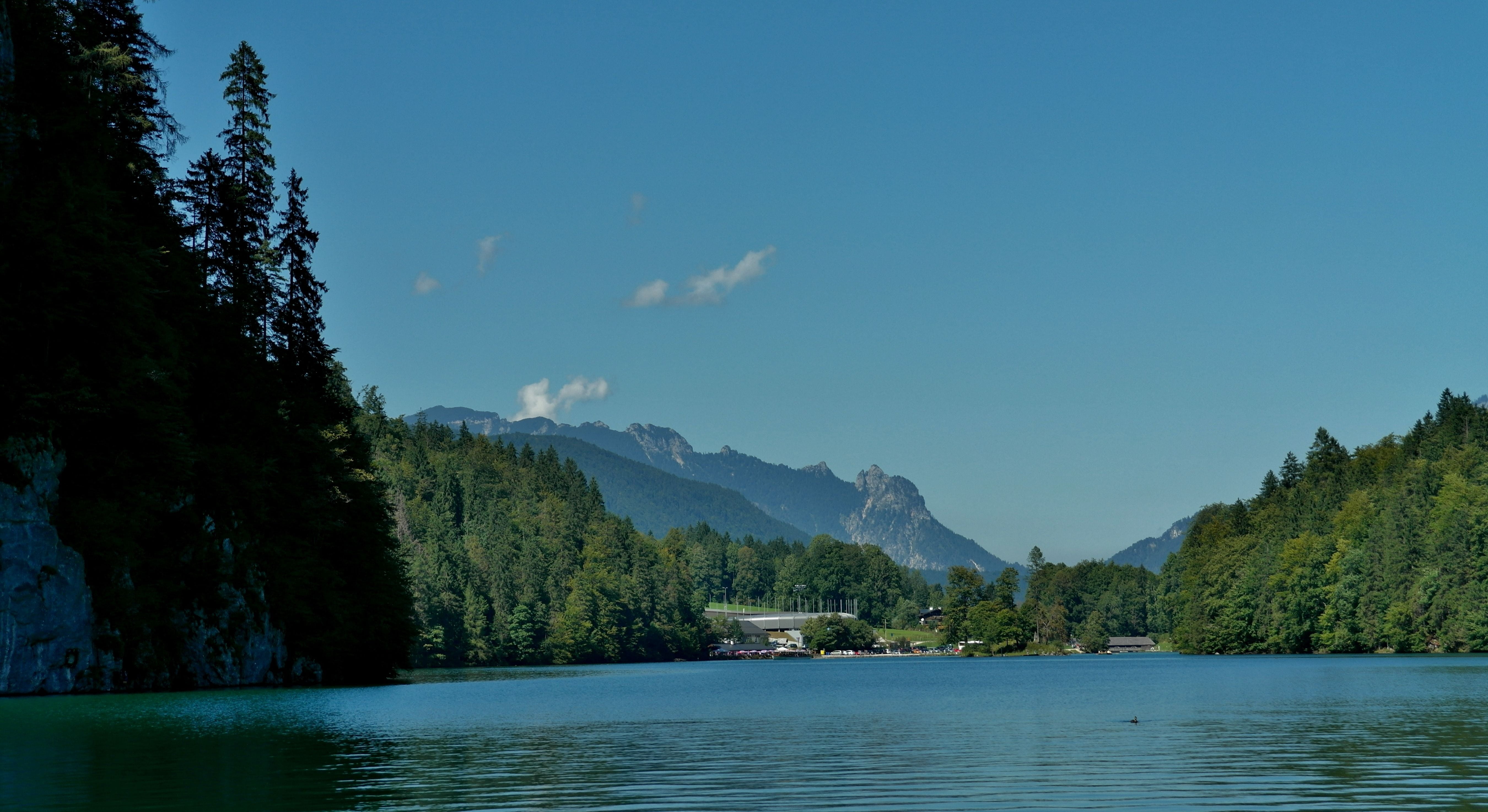 lake, sky, cloud - sky, 5K, landscape, berchtesgaden national park, non-urban scene, coniferous tree, beauty in nature, water, scenics, mountain range, HD Wallpaper