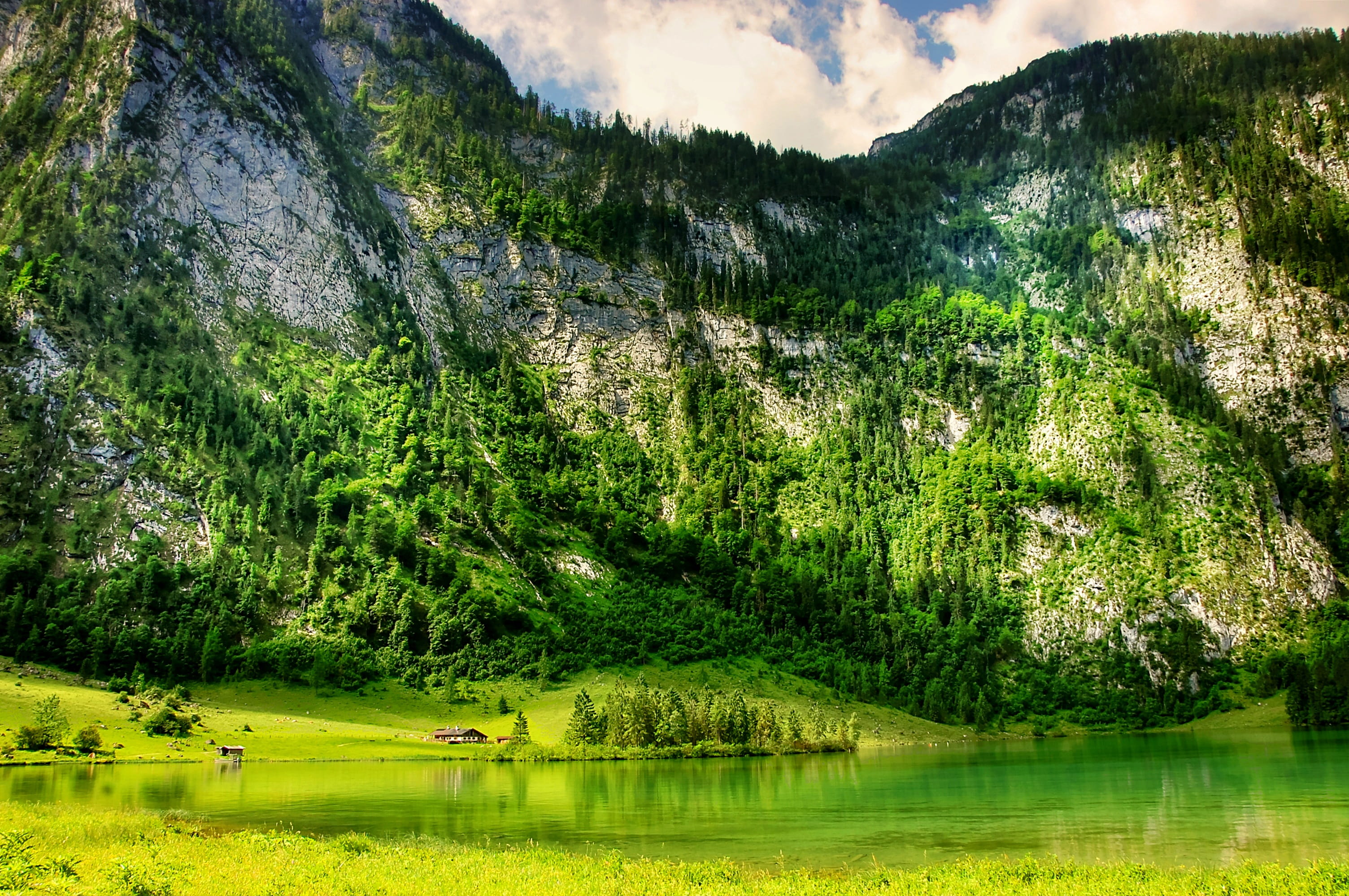 cloud - sky, mood, tourism, no people, day, salet, massif, sky, Berchtesgaden, romance, idyllic, green, upper lake, leisure, alpine, stones, Bavaria, plant, HD Wallpaper