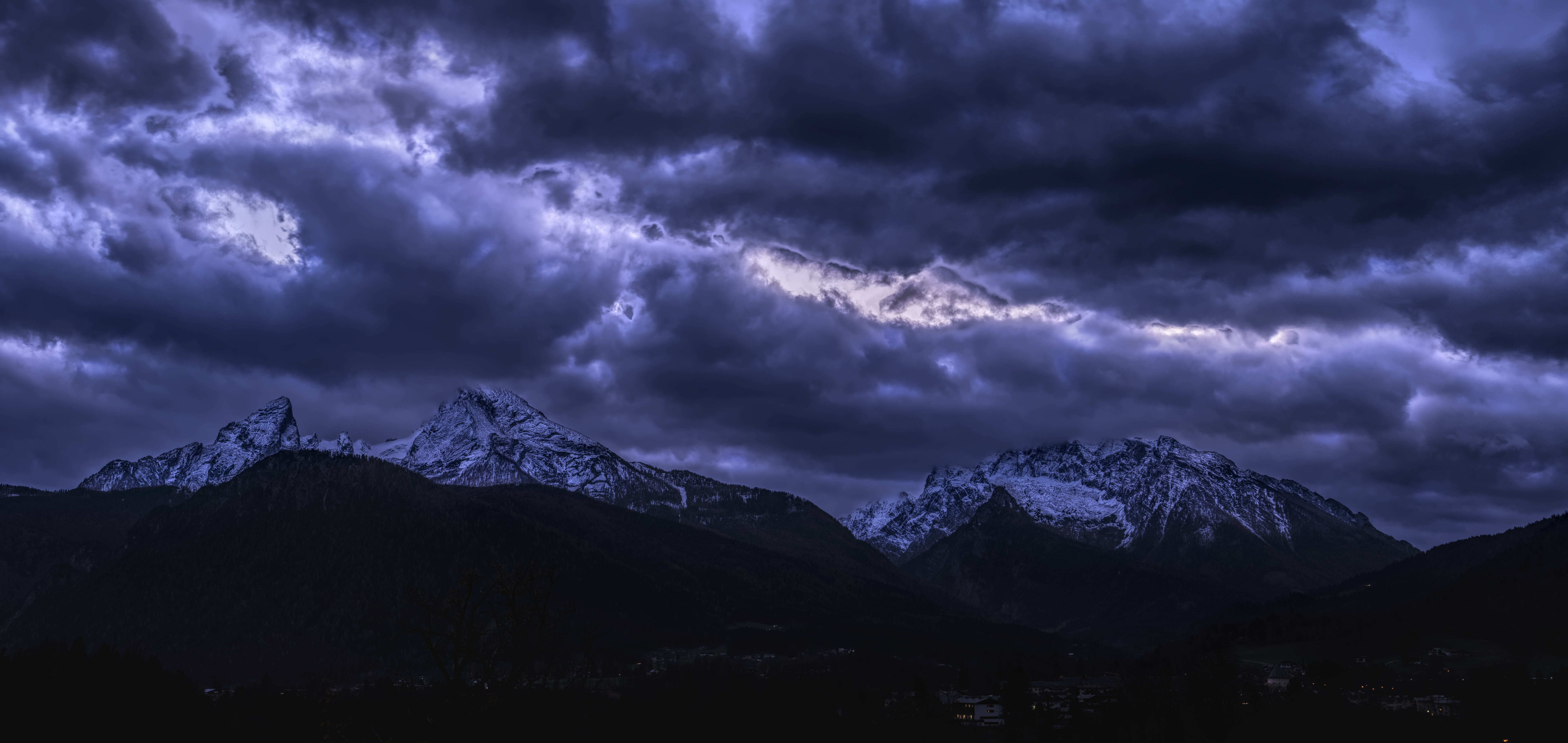 dramatic sky, national park, cloud - sky, snowy, power in nature, snow, alpine, skies, no people, landscape, 8K, trees, glacier, massif, ominous, bavaria, HD Wallpaper