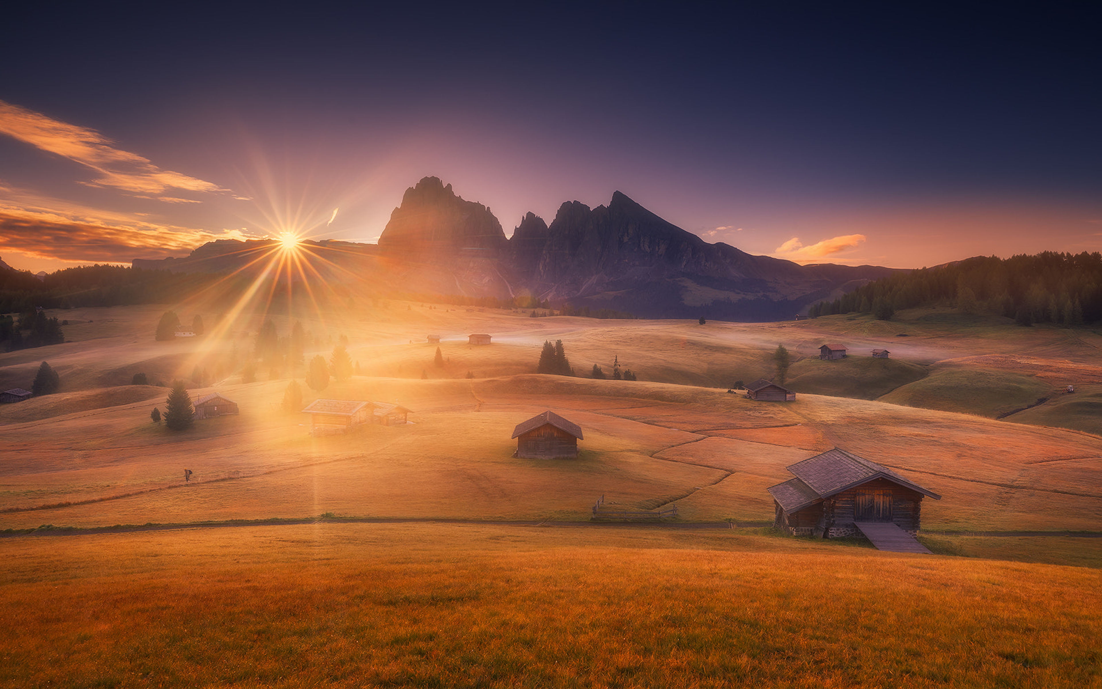 berchtesgaden, plant, landscape, mountain, no people, tranquility, architecture, scenics - nature, mountain range, sunset, field, dolomites, idyllic, city, HD Wallpaper