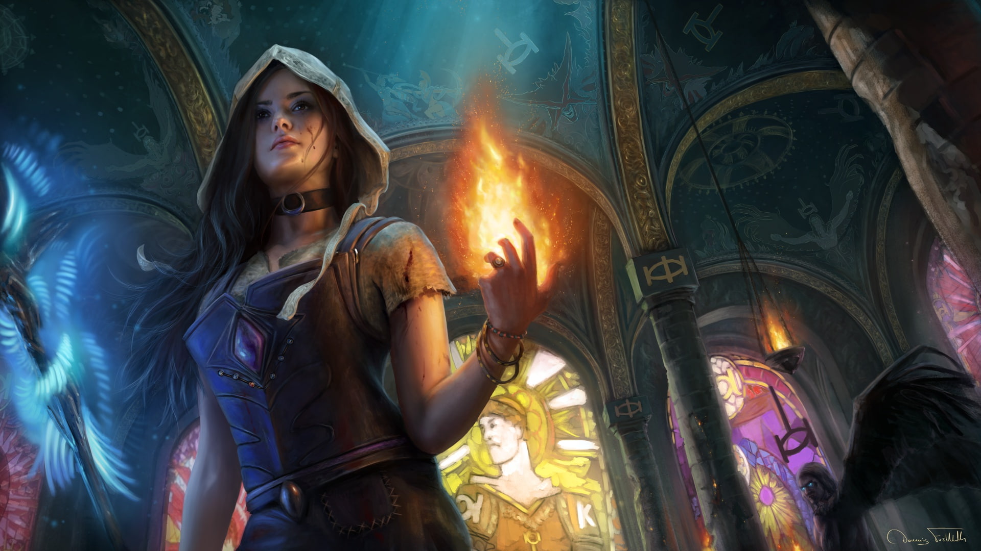 Path Of Exile, Magic, Long Hair, Video Game, 1080P, Witch, Girl, Flame, Hood, HD Wallpaper