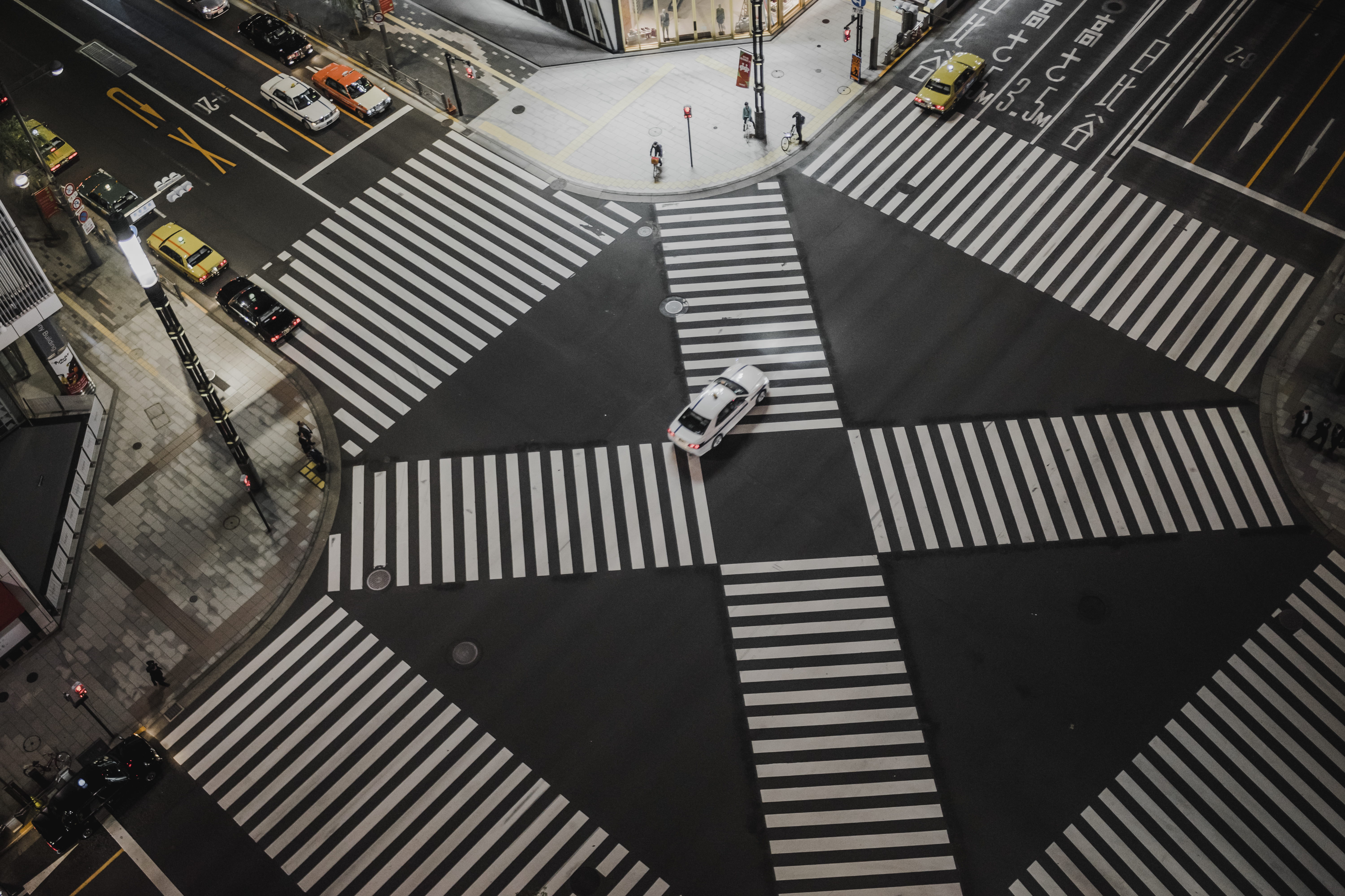 high angle view, sidewalk, ginza, road, architecture, building exterior, stripe, incidental people, lane, 5K, city, road marking, steps and staircases, HD Wallpaper