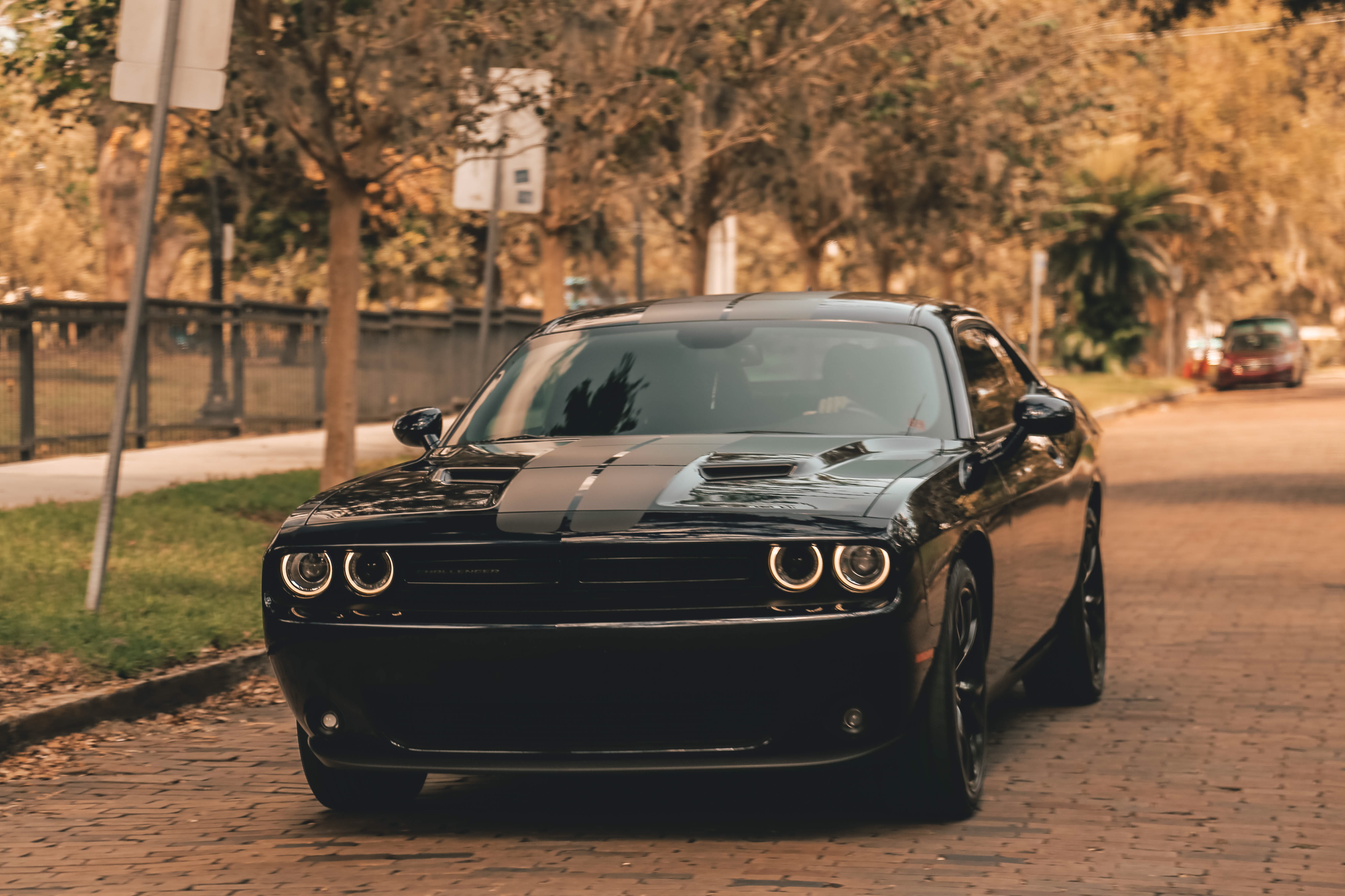 verge, stationary, black, built structure, brick, parking, vintage car, retro styled, 5K, near, day, mode of transportation, stripes, transportation, muscle, HD Wallpaper