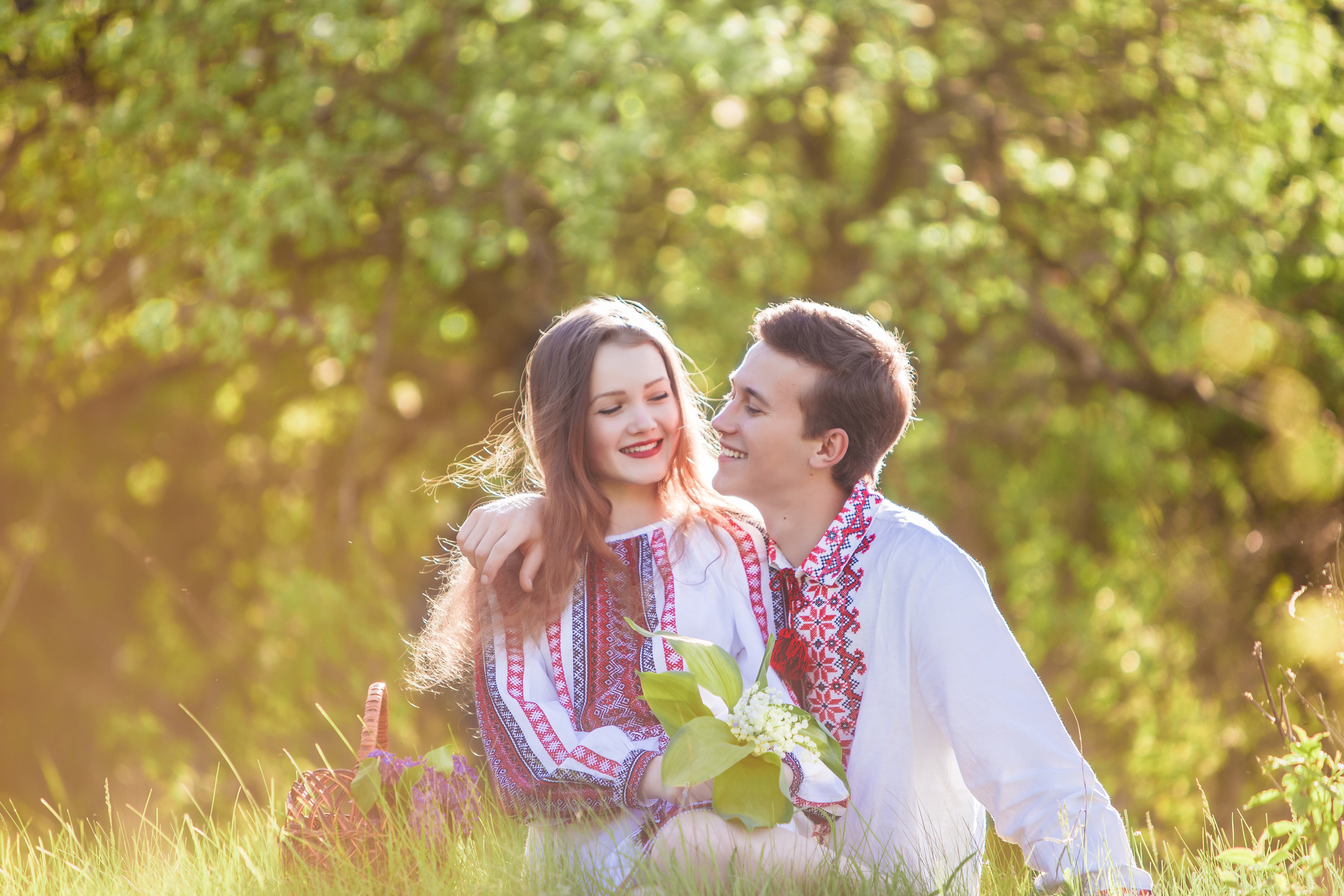 cheerful, hairstyle, hair, couple - relationship, field, bright, harmony, romance, man, portrait, men, positive emotion, nature, smiling, flower, daytime, HD Wallpaper