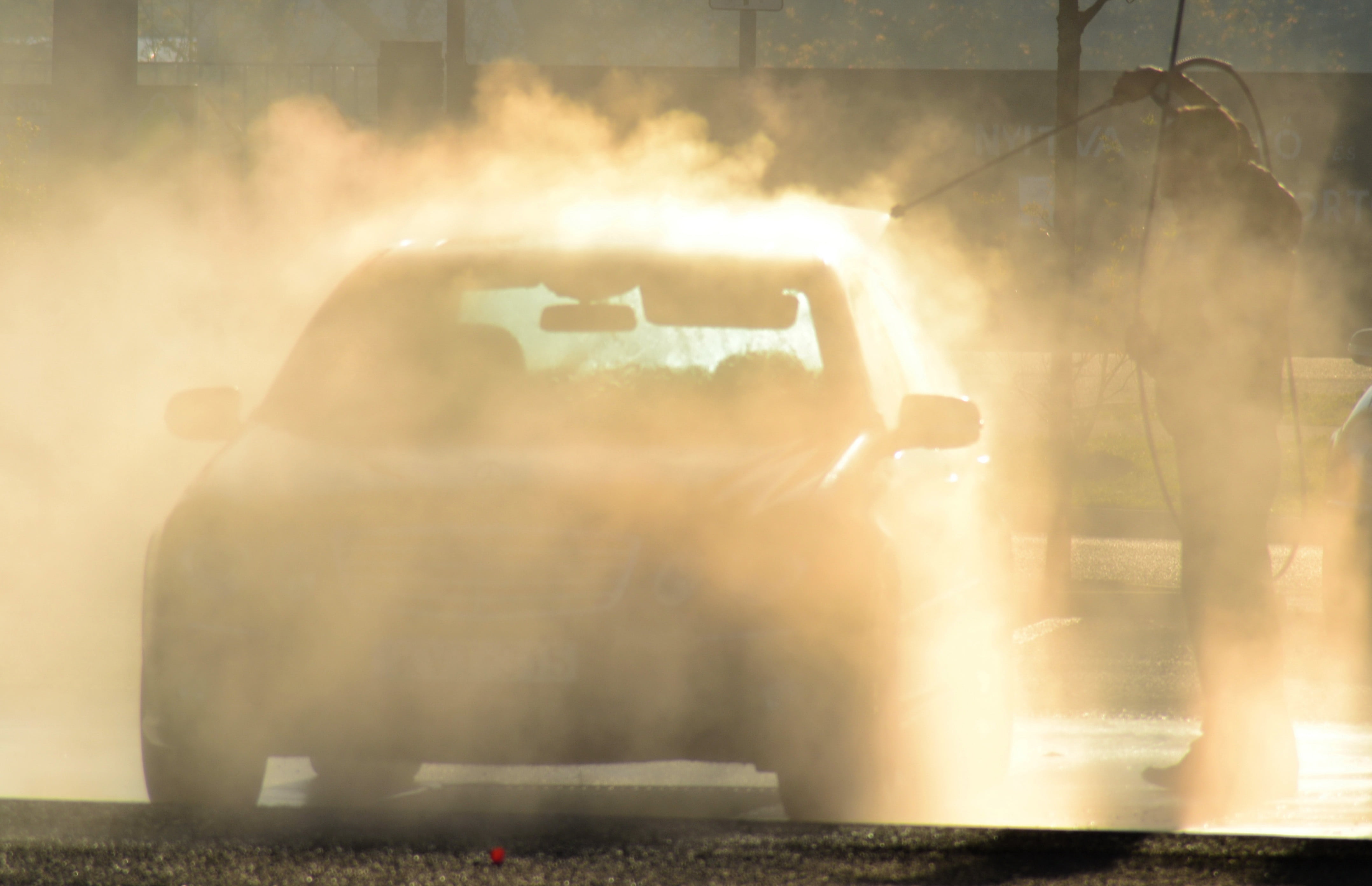 light, backlight, mode of transportation, car wash, motion, car, land vehicle, city, pressure, industry, smoke - physical structure, transportation, motor vehicle, HD Wallpaper