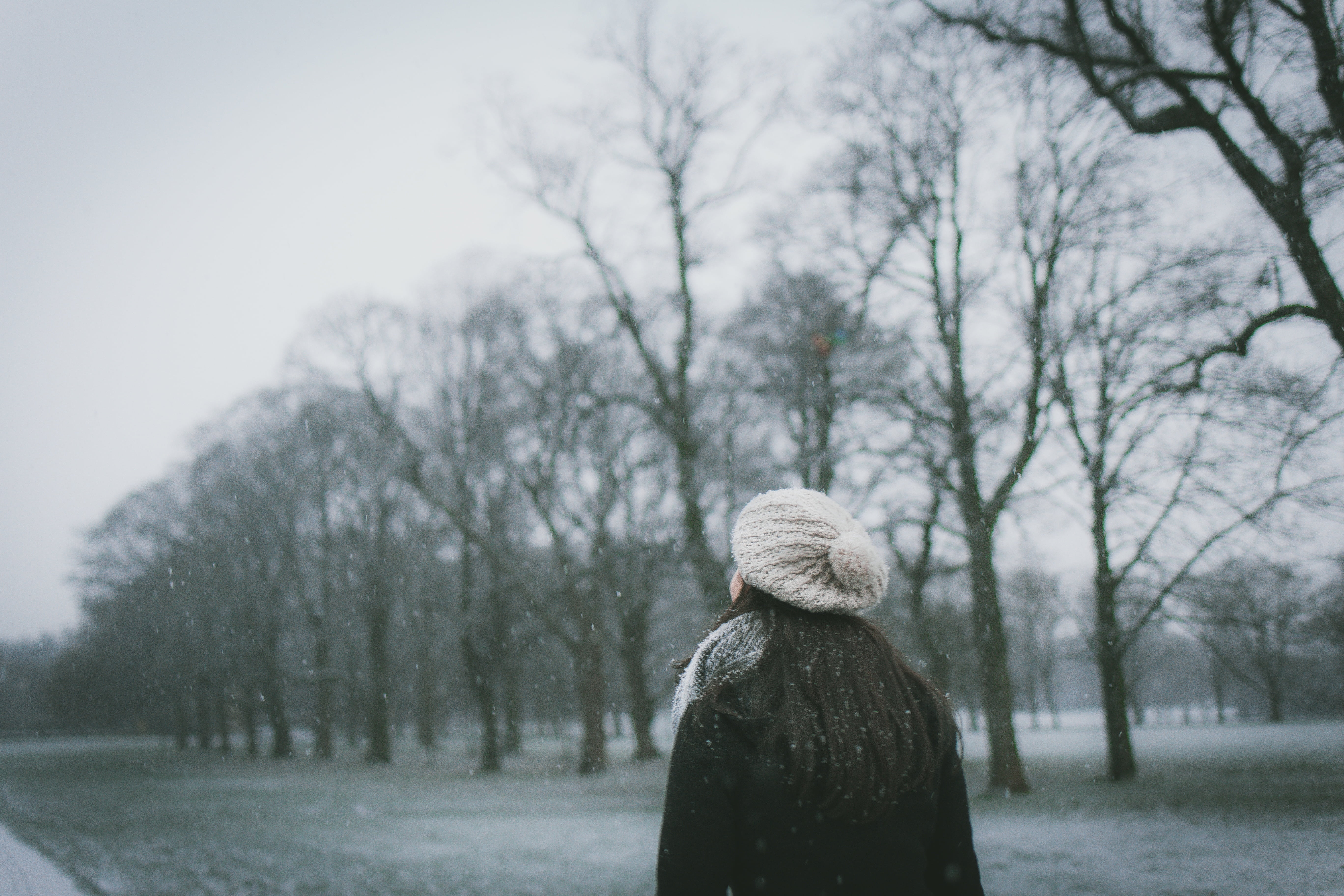 photography, standing, cold temperature, focus, fashion, plant, hat, winter, woman, girl, warm clothing, time, focus on foreground, one person, adult, nature, HD Wallpaper