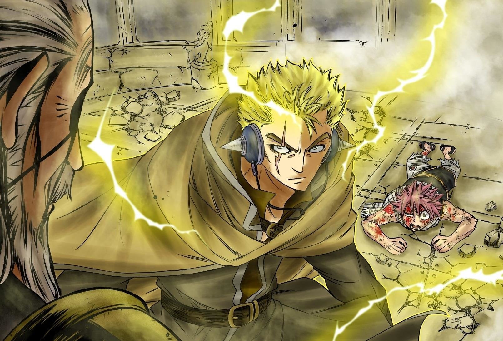 male likeness, backgrounds, day, representation, Laxus Dreyar, craft, Fairy Tail, human Face, mural, yellow, no people, illustration, human representation, HD Wallpaper