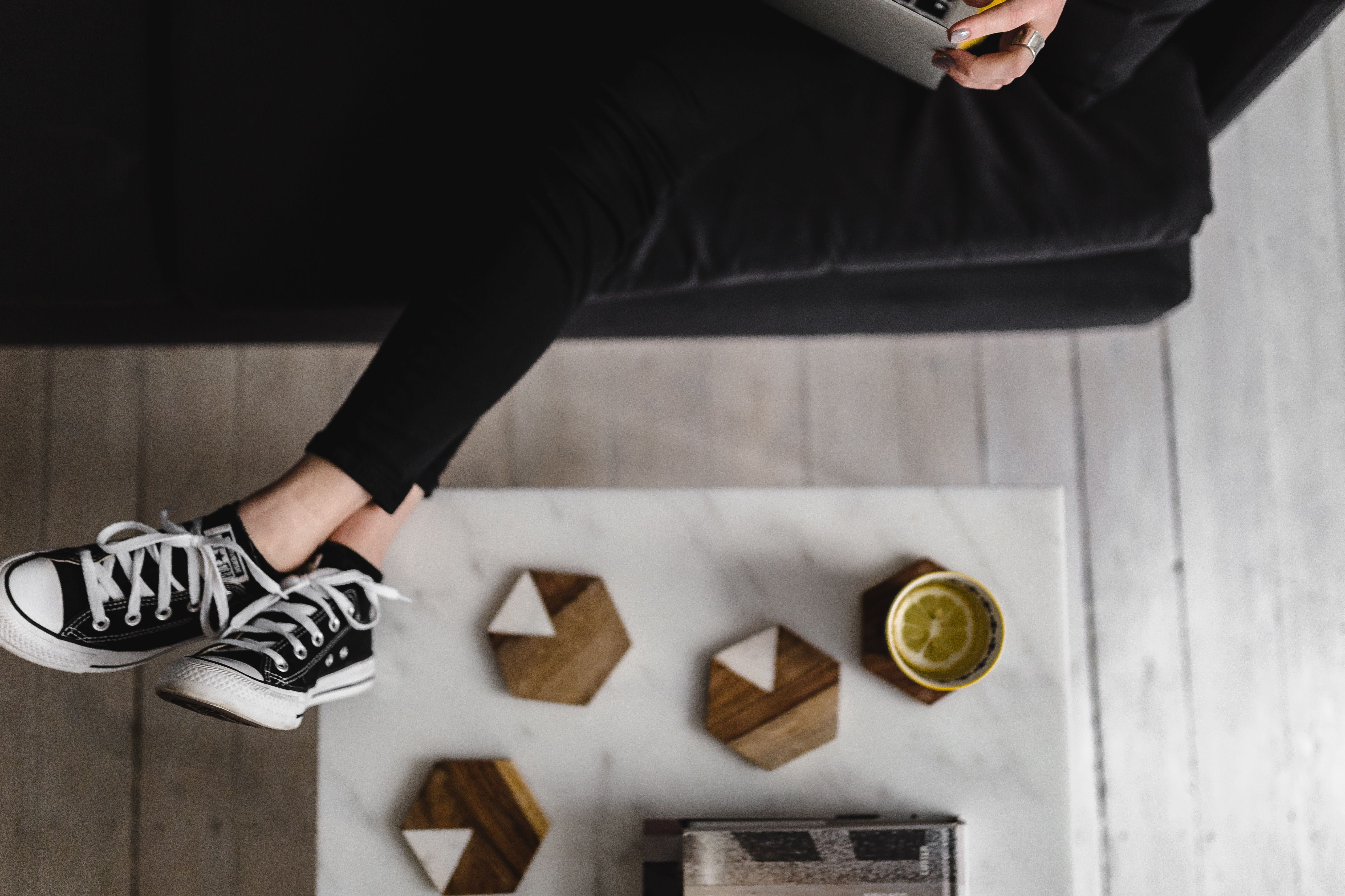 body part, low section, wooden floor, shoe, preparation, girl, hand, lifestyles, couch, apple macbook, human hand, marble table, computer, white, human limb, HD Wallpaper