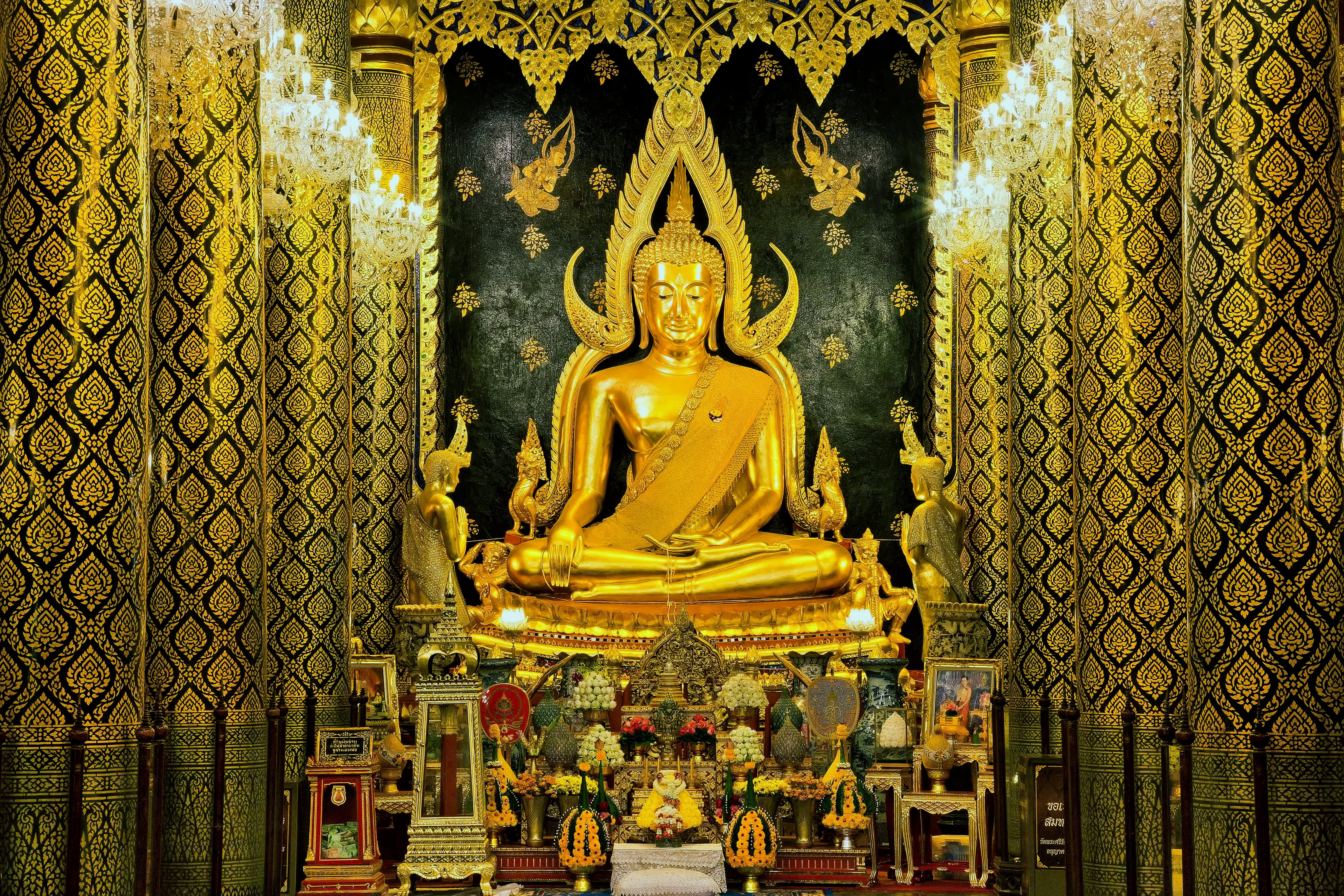 representation, place of worship, gold colored, sculpture, spirituality, architecture, statue, built structure, ornate, phitsanulok, no people, art and craft, HD Wallpaper