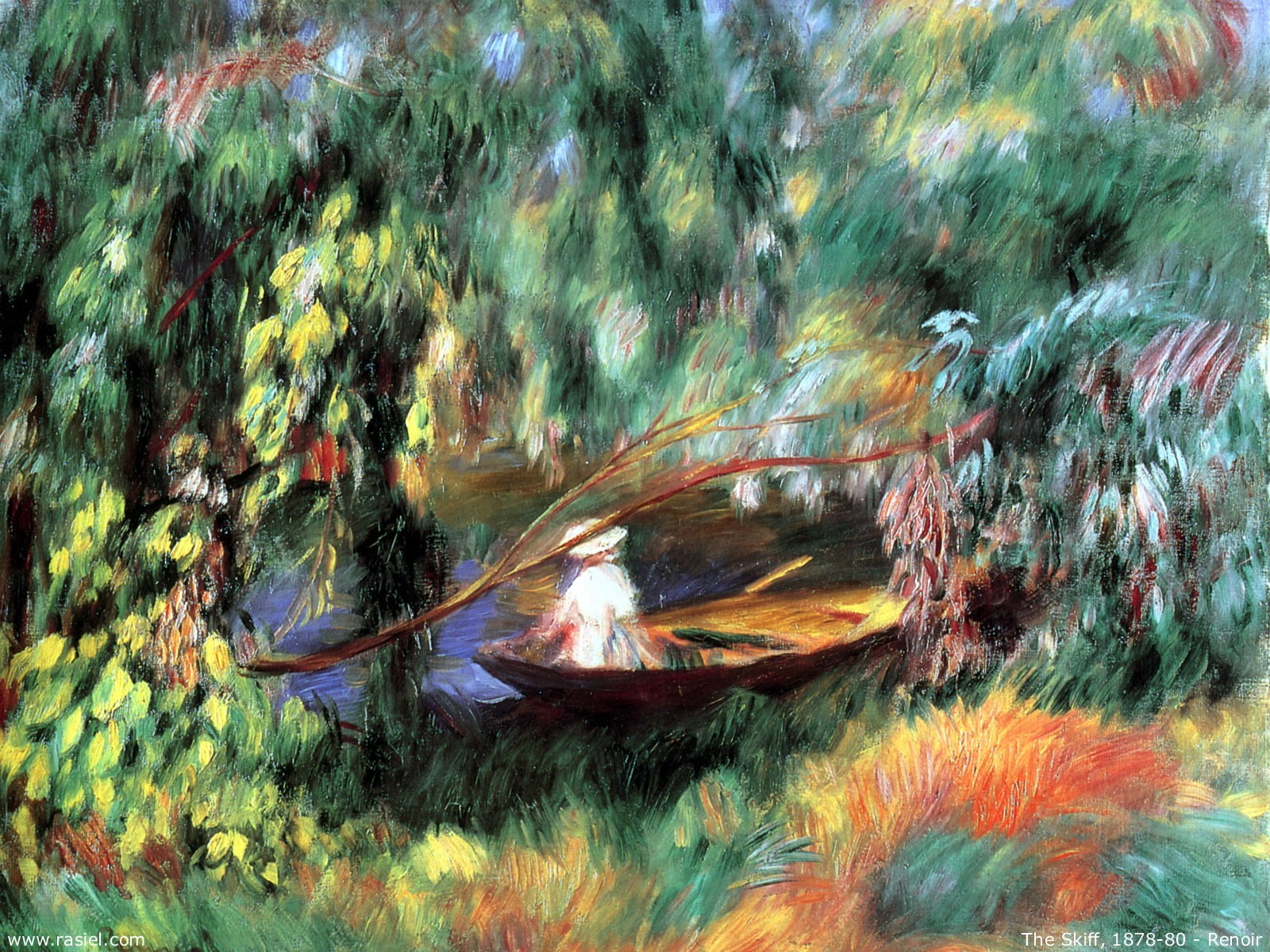 beauty in nature, blurred motion, nature, painting, no people, boat, reflection, green color, tree, outdoors, Pierre-Auguste Renoir, plant, waterfront, HD Wallpaper