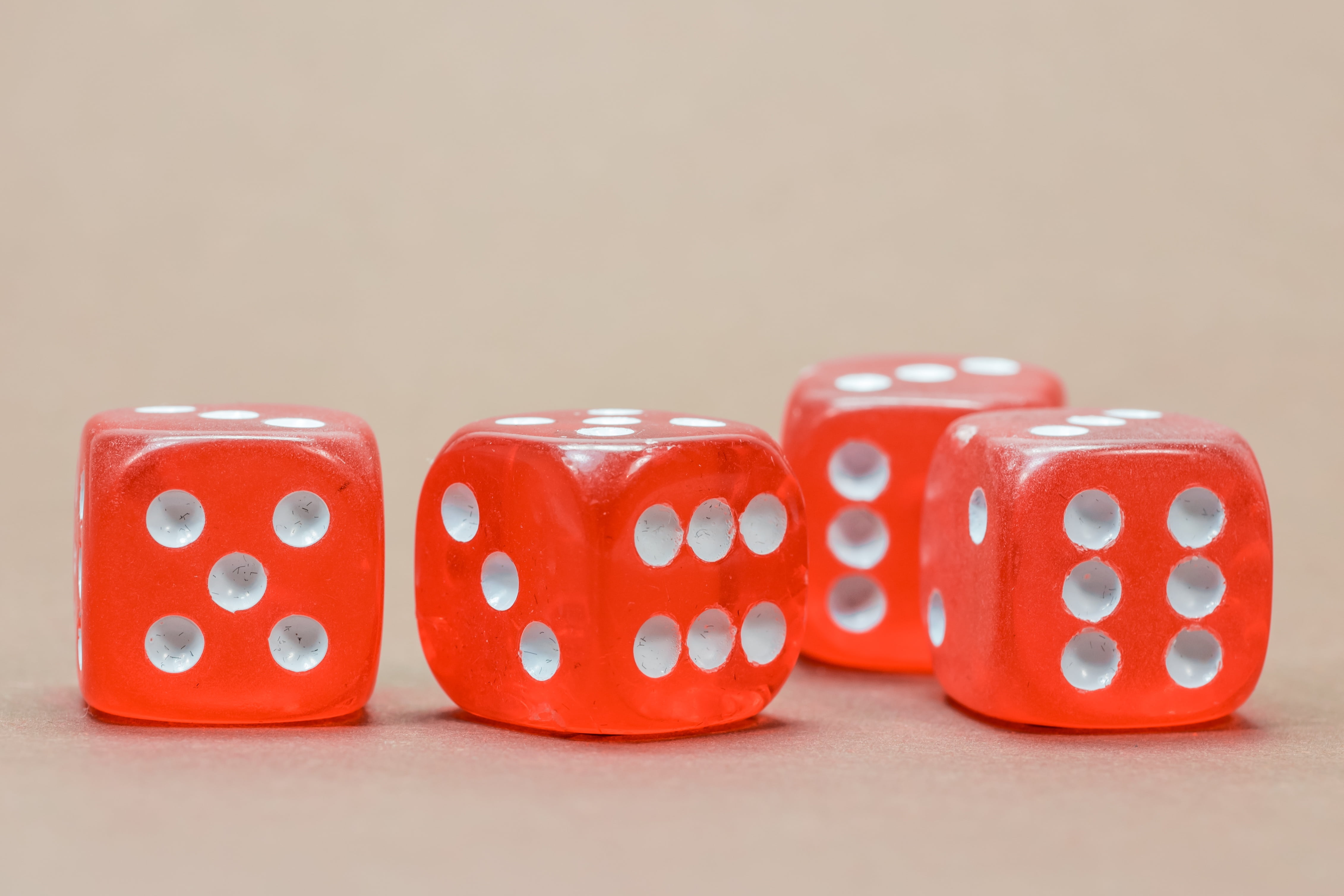 spotted, gambling, cube table, dices, orange, toys, group, copy space, 4K, play, studio shot, instantaneous speed, indoors, medium group of objects, table, HD Wallpaper