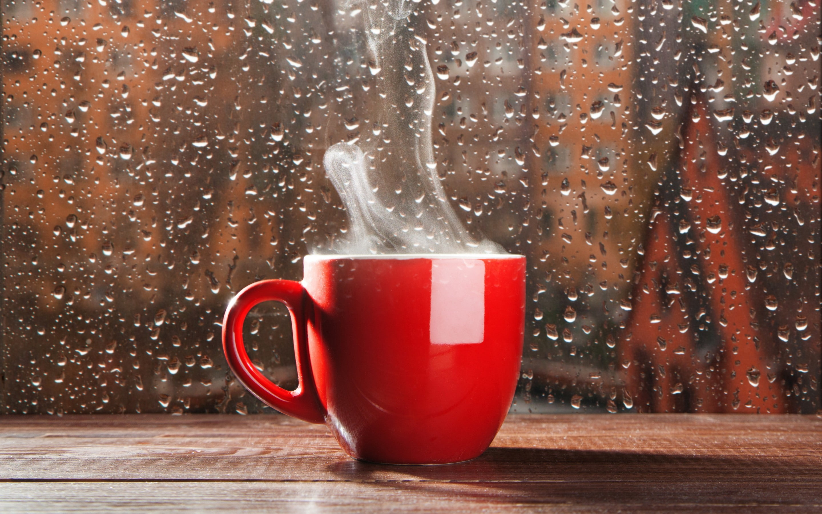 red, rain, glass, 2K, smoke, cup, drops, coffe, ceramic, HD Wallpaper