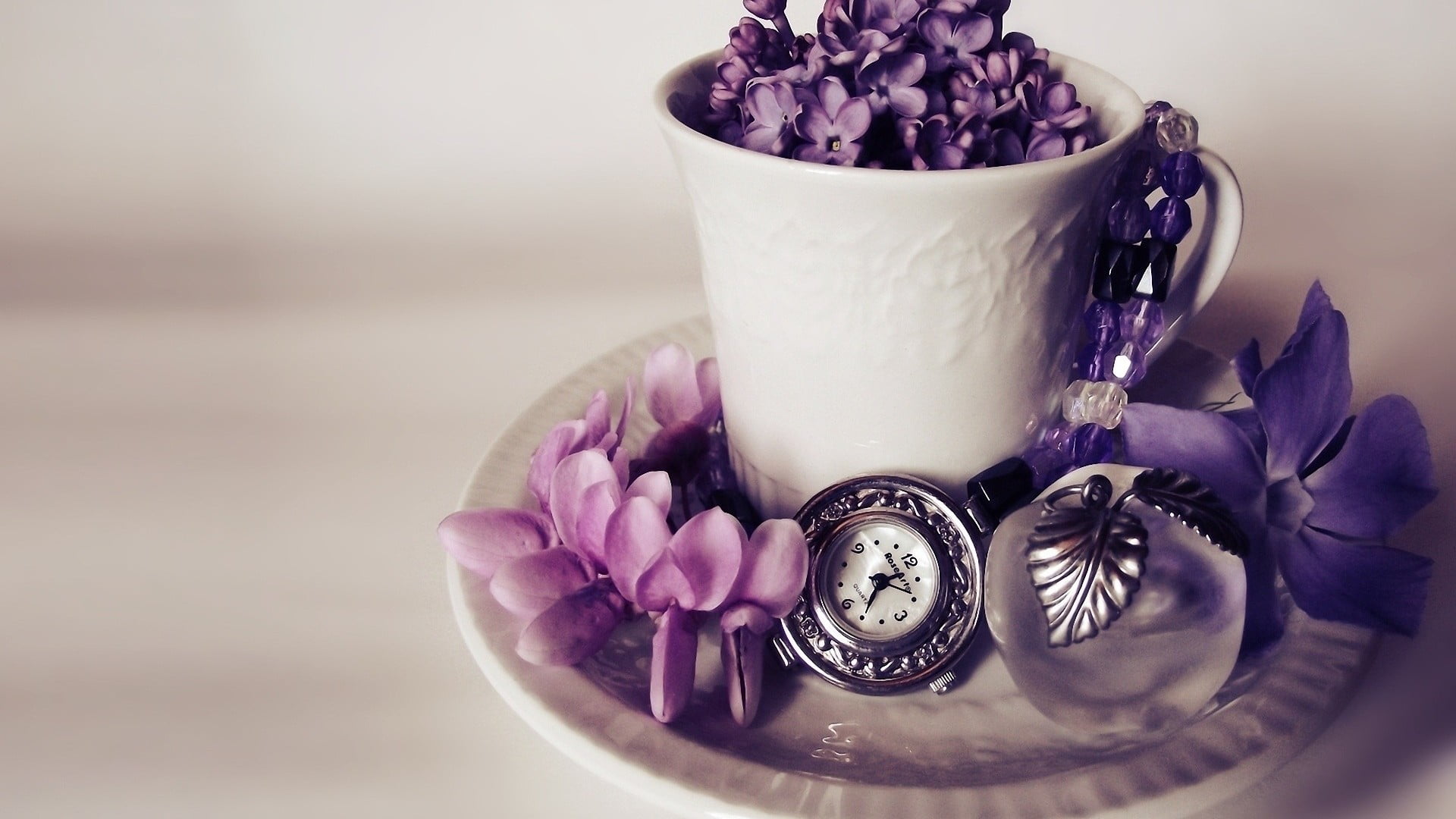 refreshment, breakfast, table, silver colored, mug, cup, flower, flowers, food and drink, beverage, drink, still life, china, studio shot, close-up, glass, HD Wallpaper